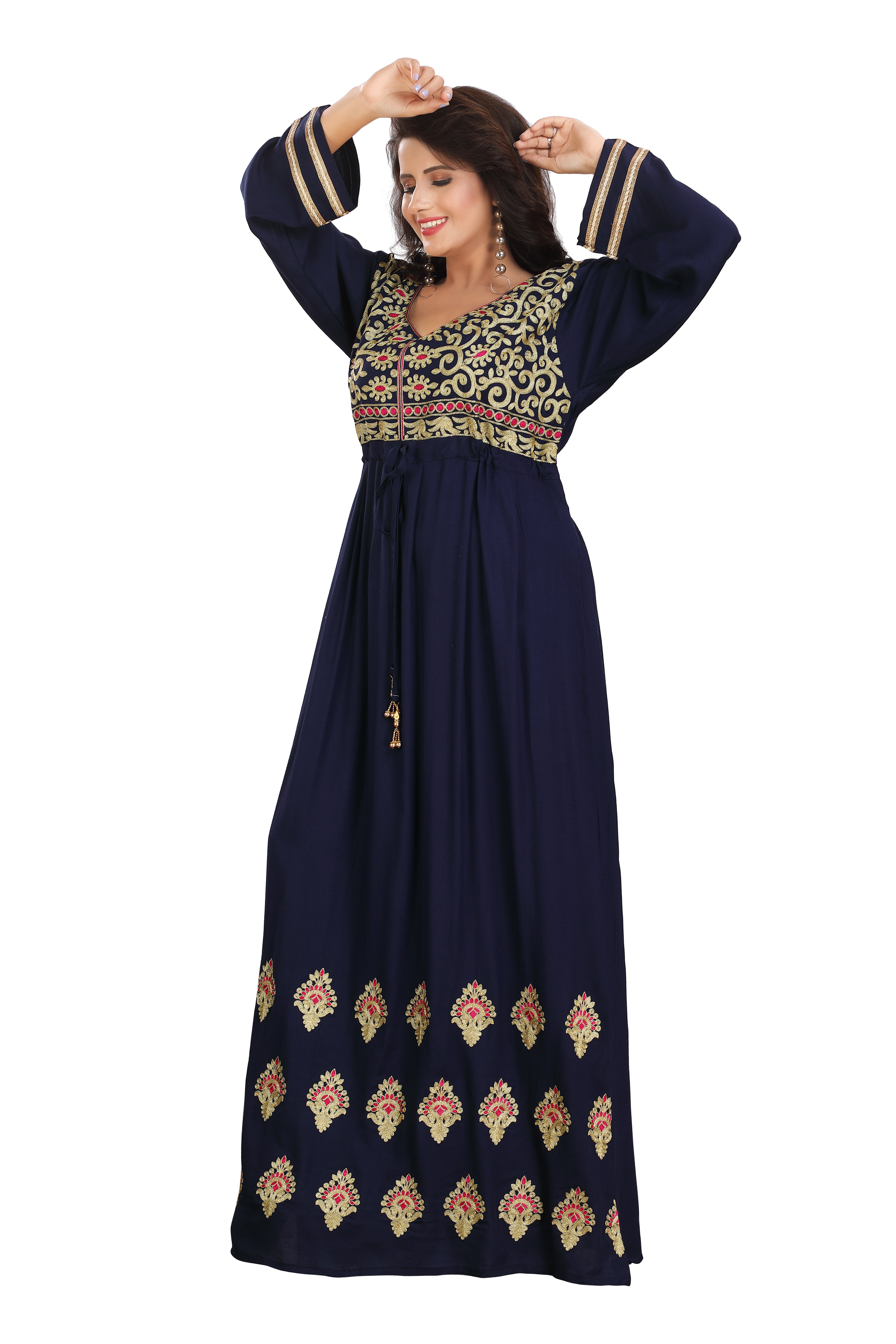Golden Embroidered Blue Rayon Gown - Elegance & Style DN-1165