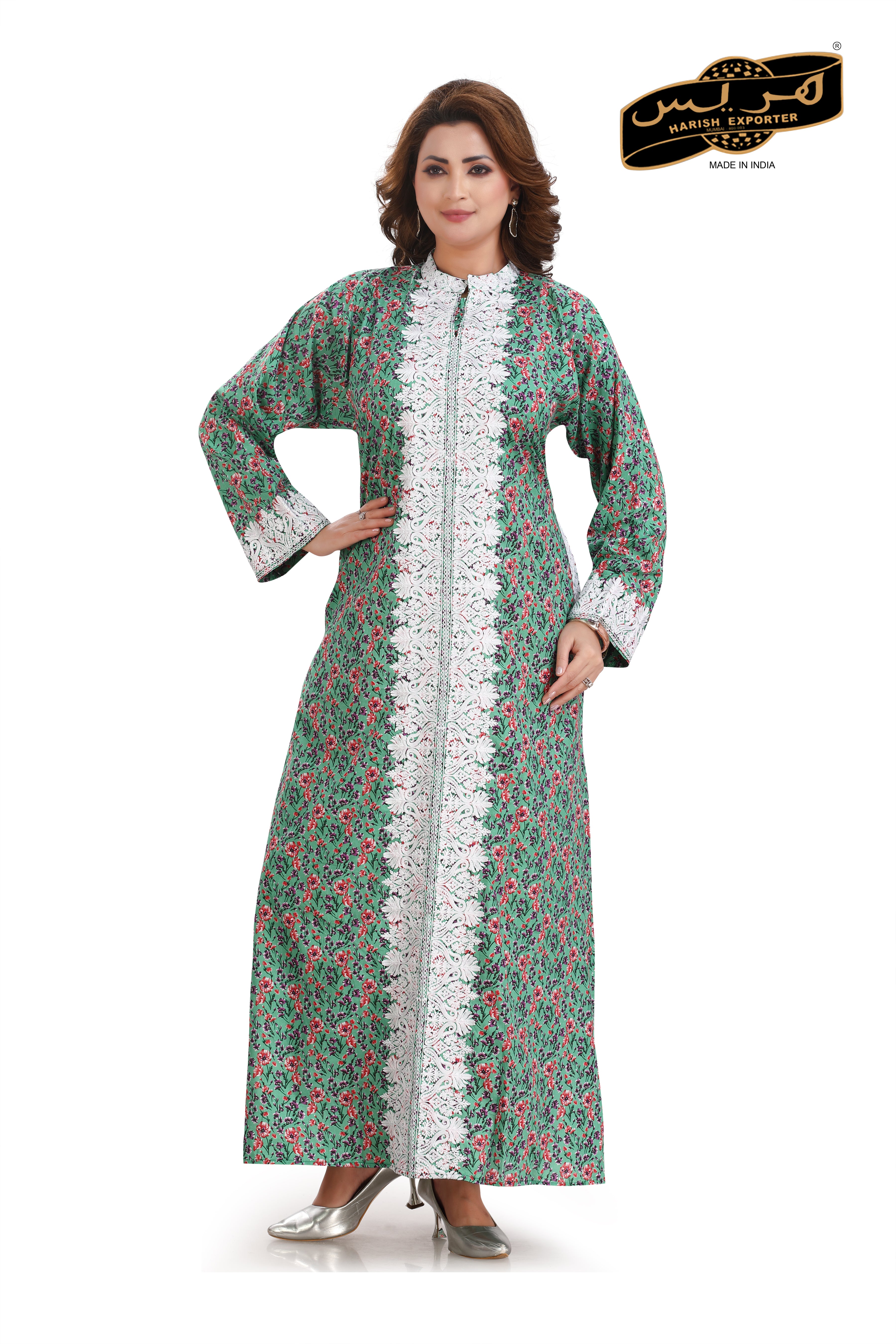 Green Printed Cotton Kaftan - Stylish & Comfortable DN-1225