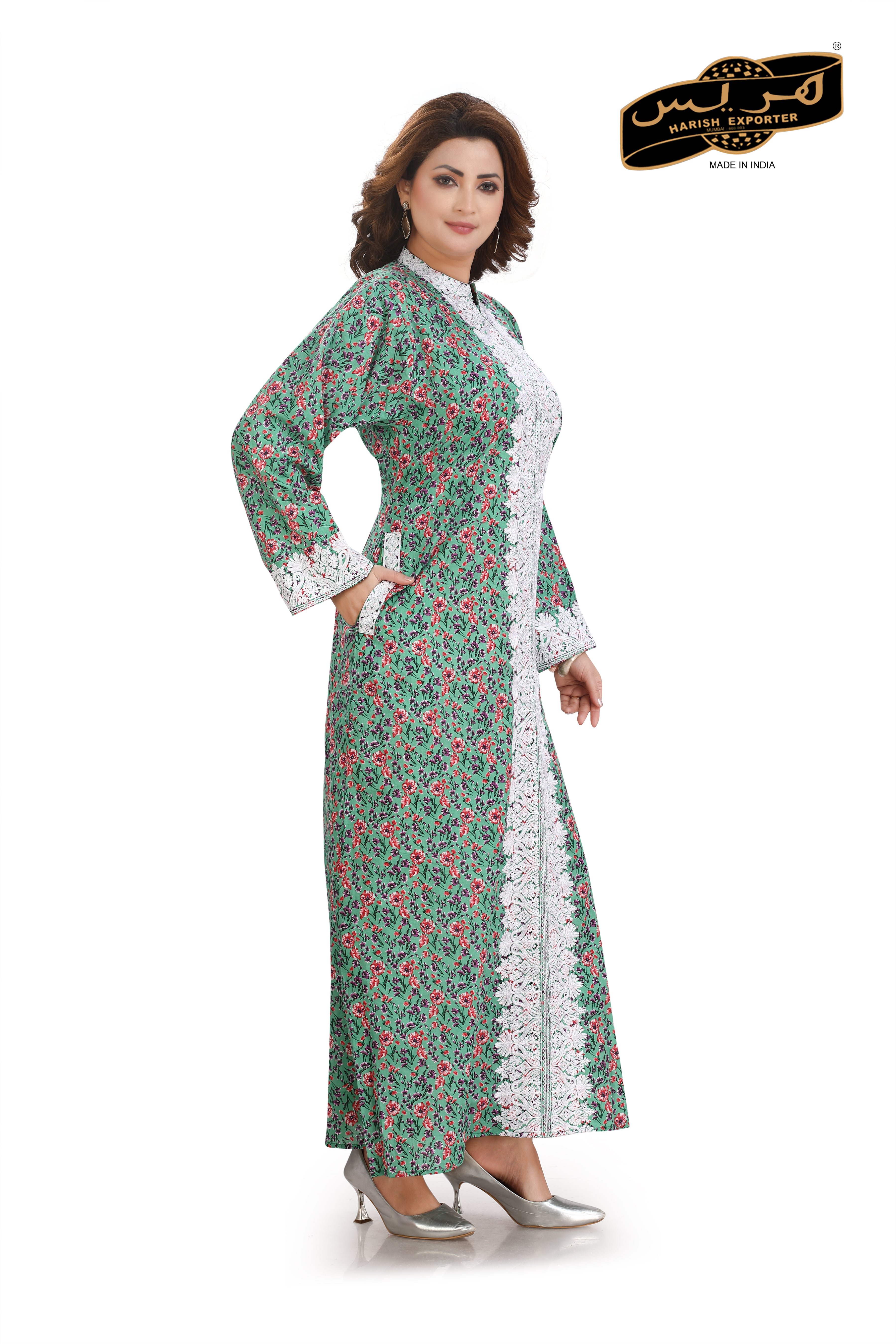 Green Printed Cotton Kaftan - Stylish & Comfortable DN-1225