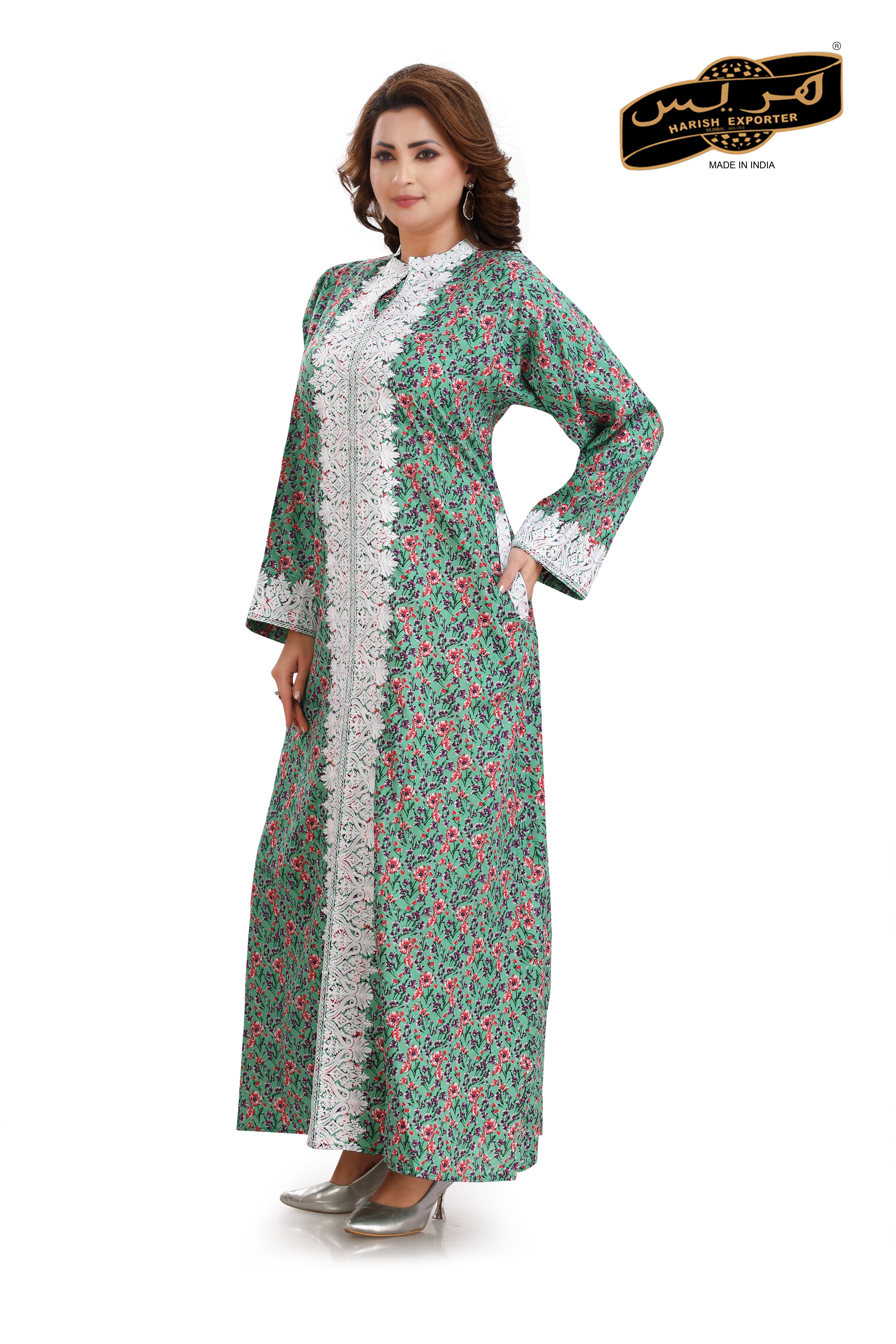 Green Printed Cotton Kaftan - Stylish & Comfortable DN-1225