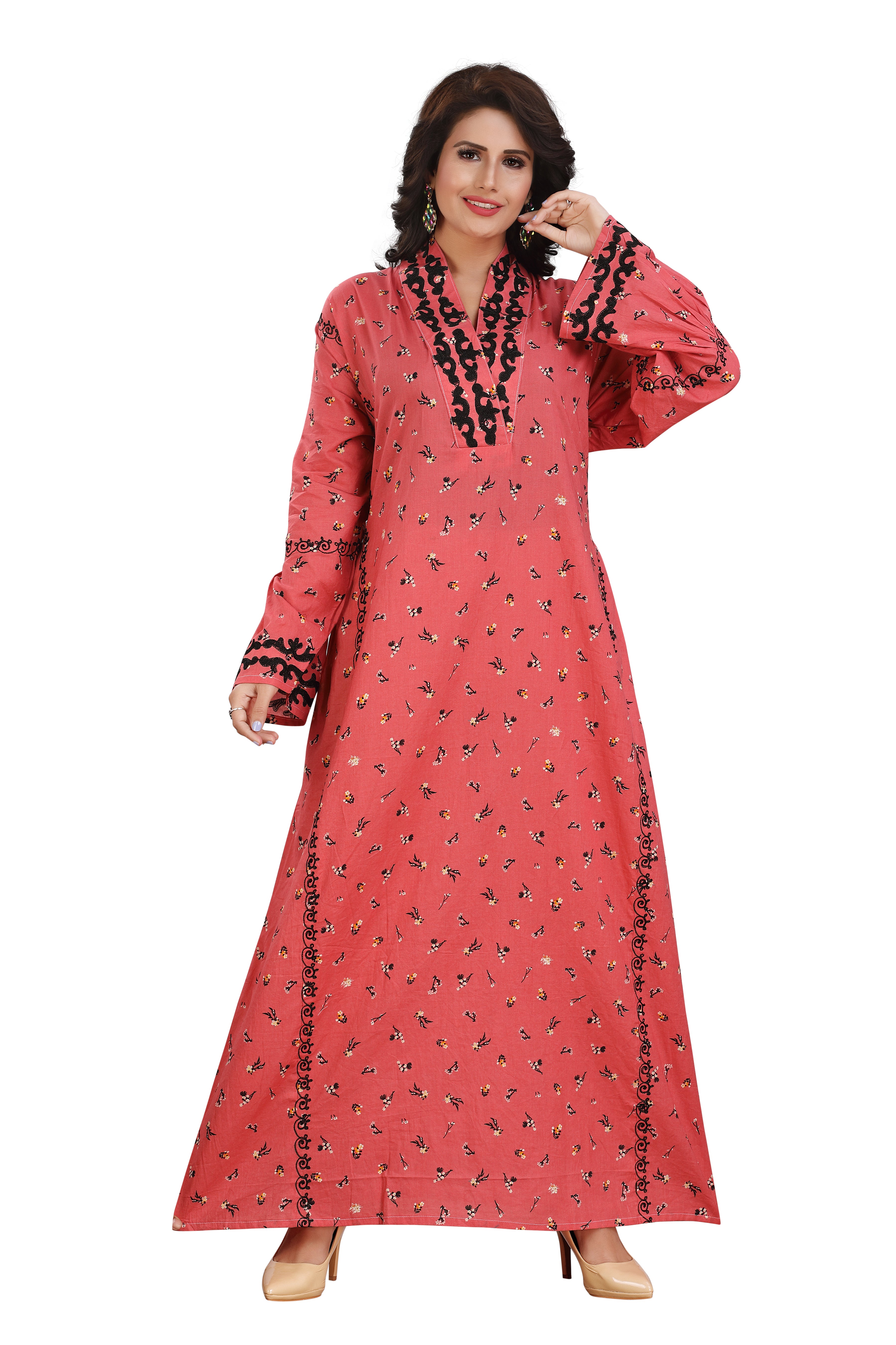 Pink Embroidered Rayon Maxi Dress - Elegant & Graceful DN-818