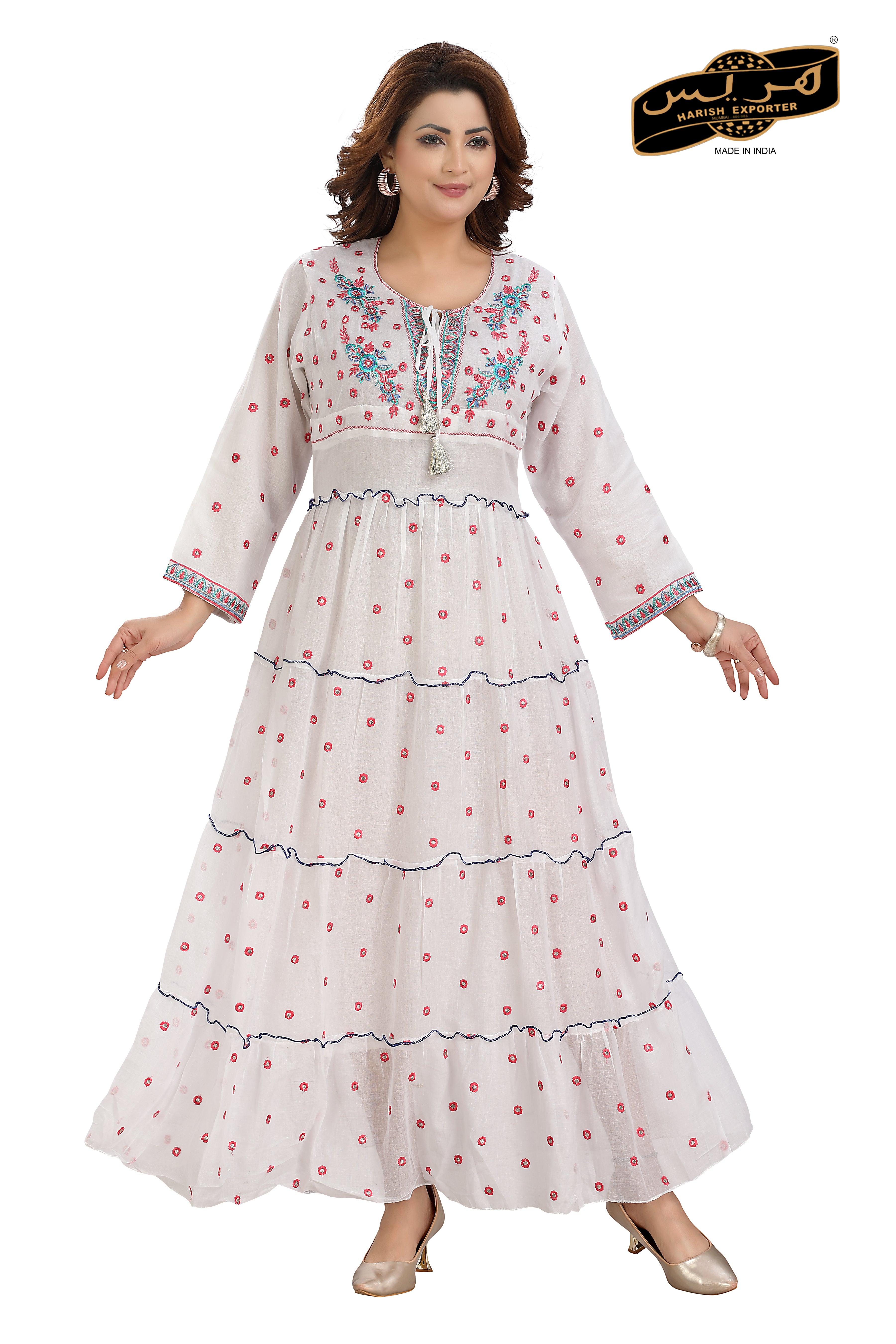 Embroidered Cotton Printed Maxi Dress - Chic & Comfortable 10033