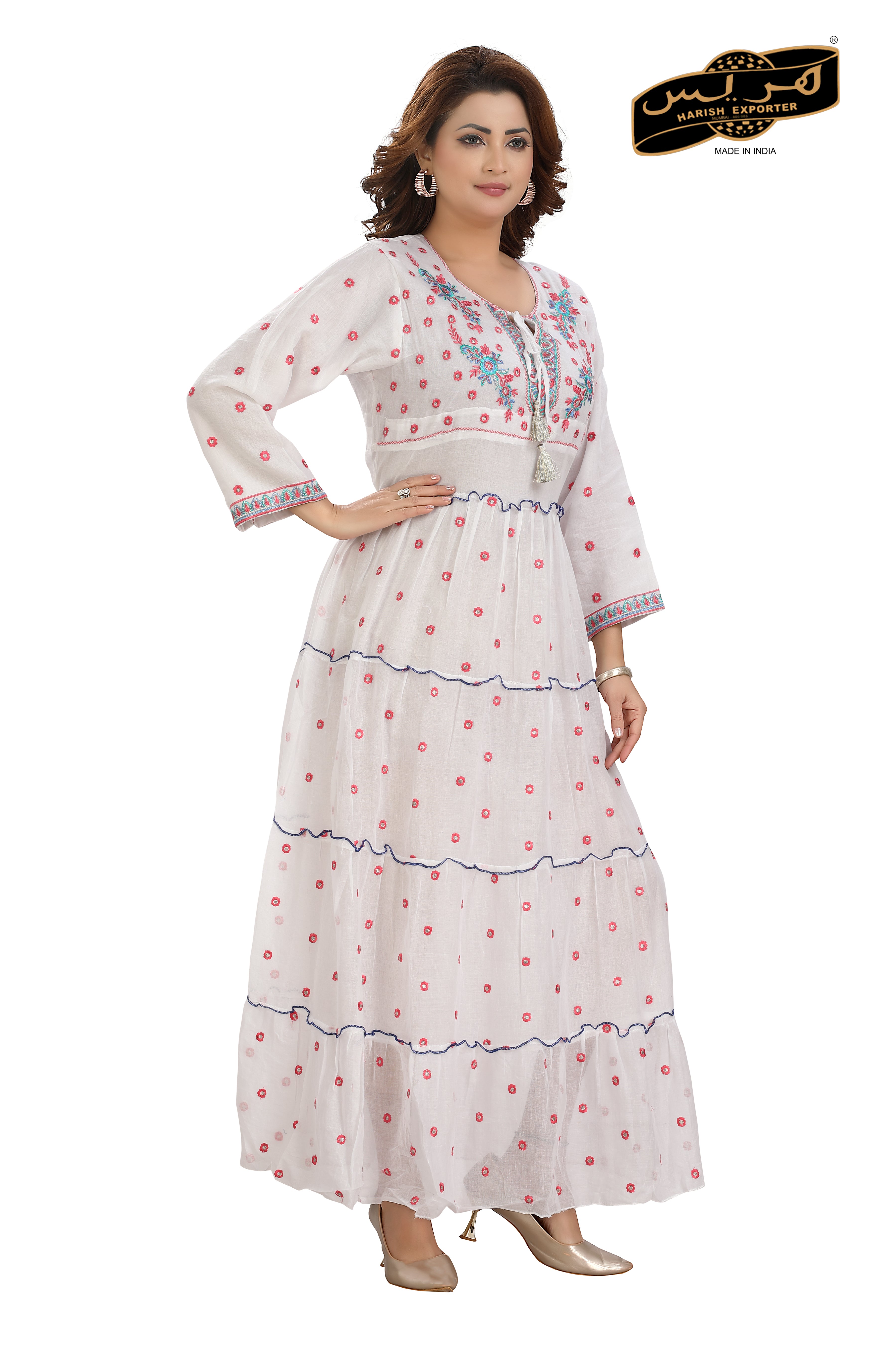 Embroidered Cotton Printed Maxi Dress - Chic & Comfortable 10033