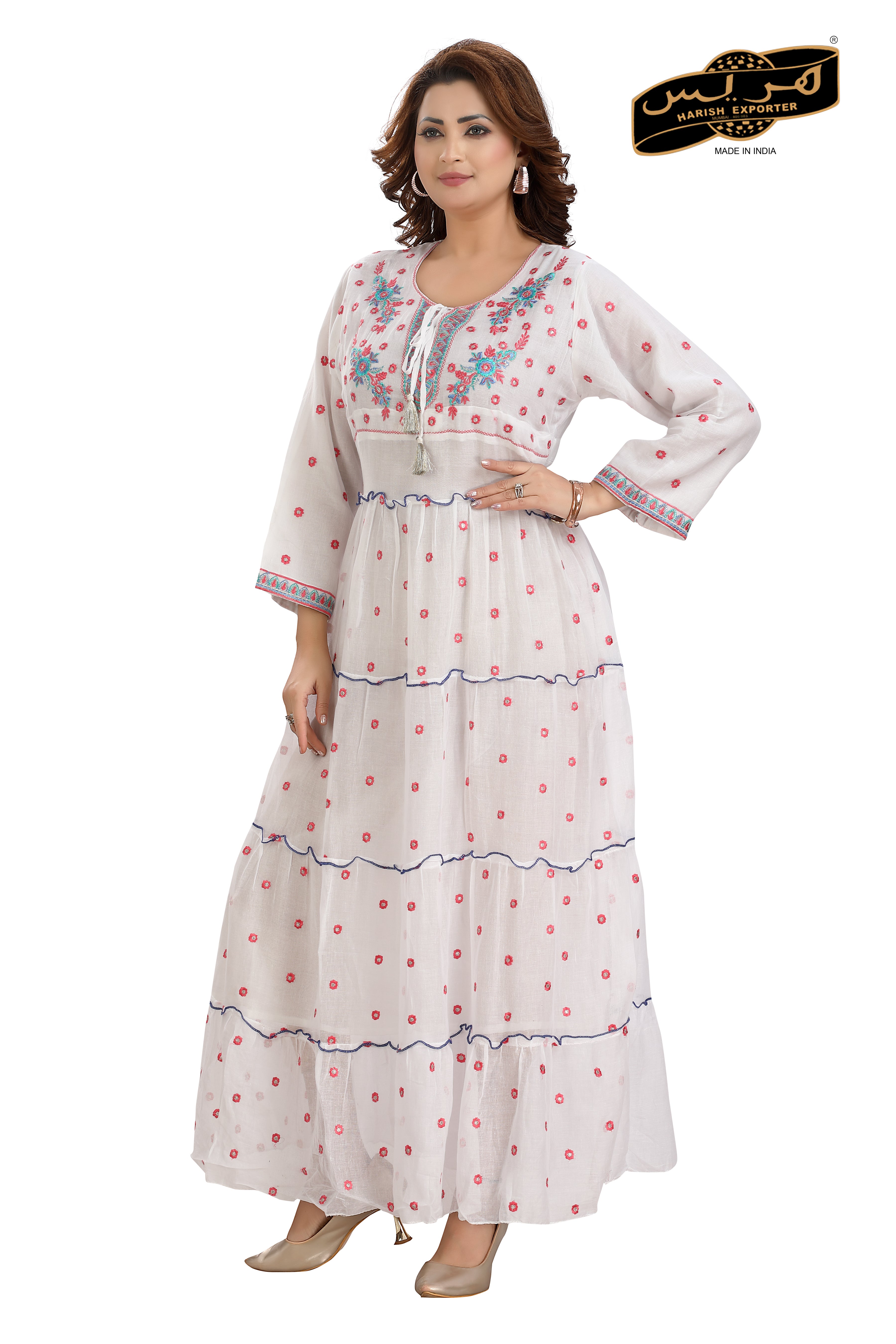 Embroidered Cotton Printed Maxi Dress - Chic & Comfortable 10033