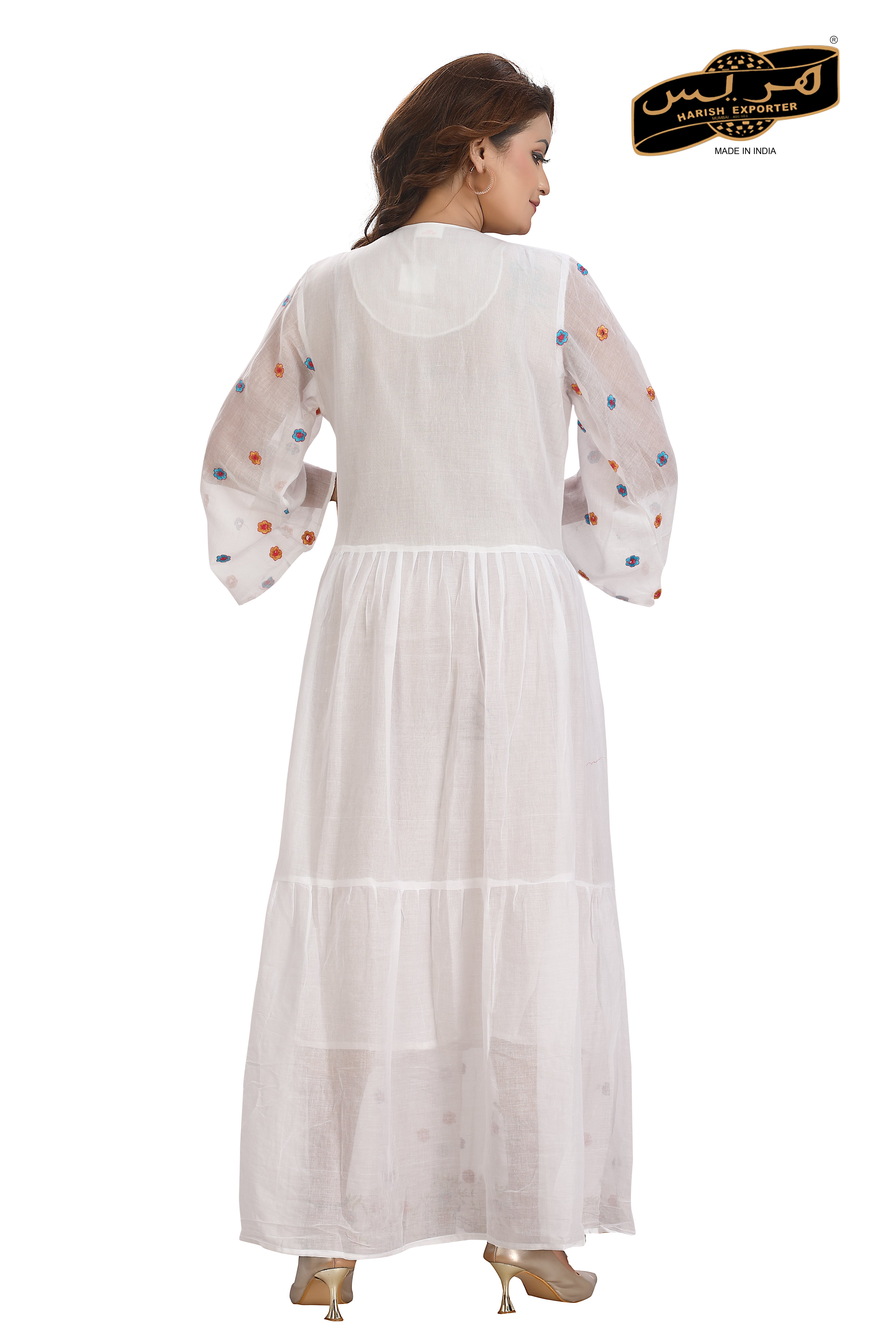 White Cotton Printed Umbrella Maxi  Dress - Elegant & Comfortable EPF maxi 10042