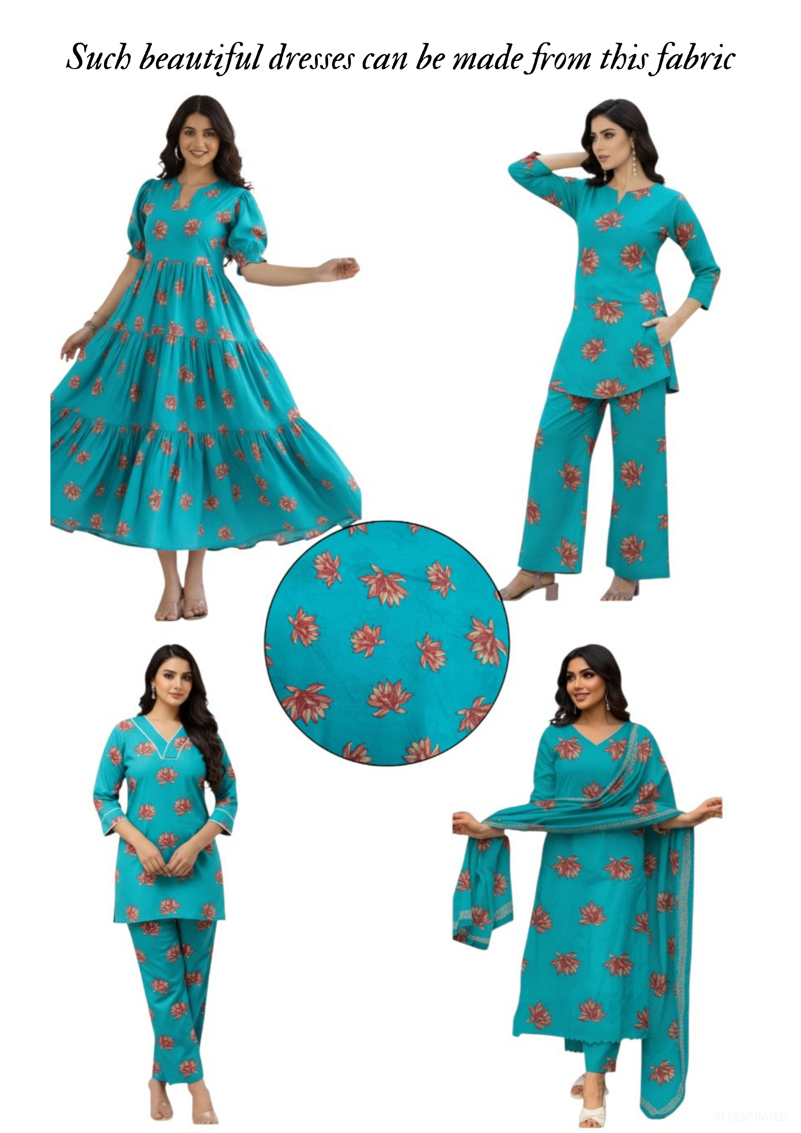 Elegant Lotus Art Silk Fabric – Soft Floral Print Dress Material