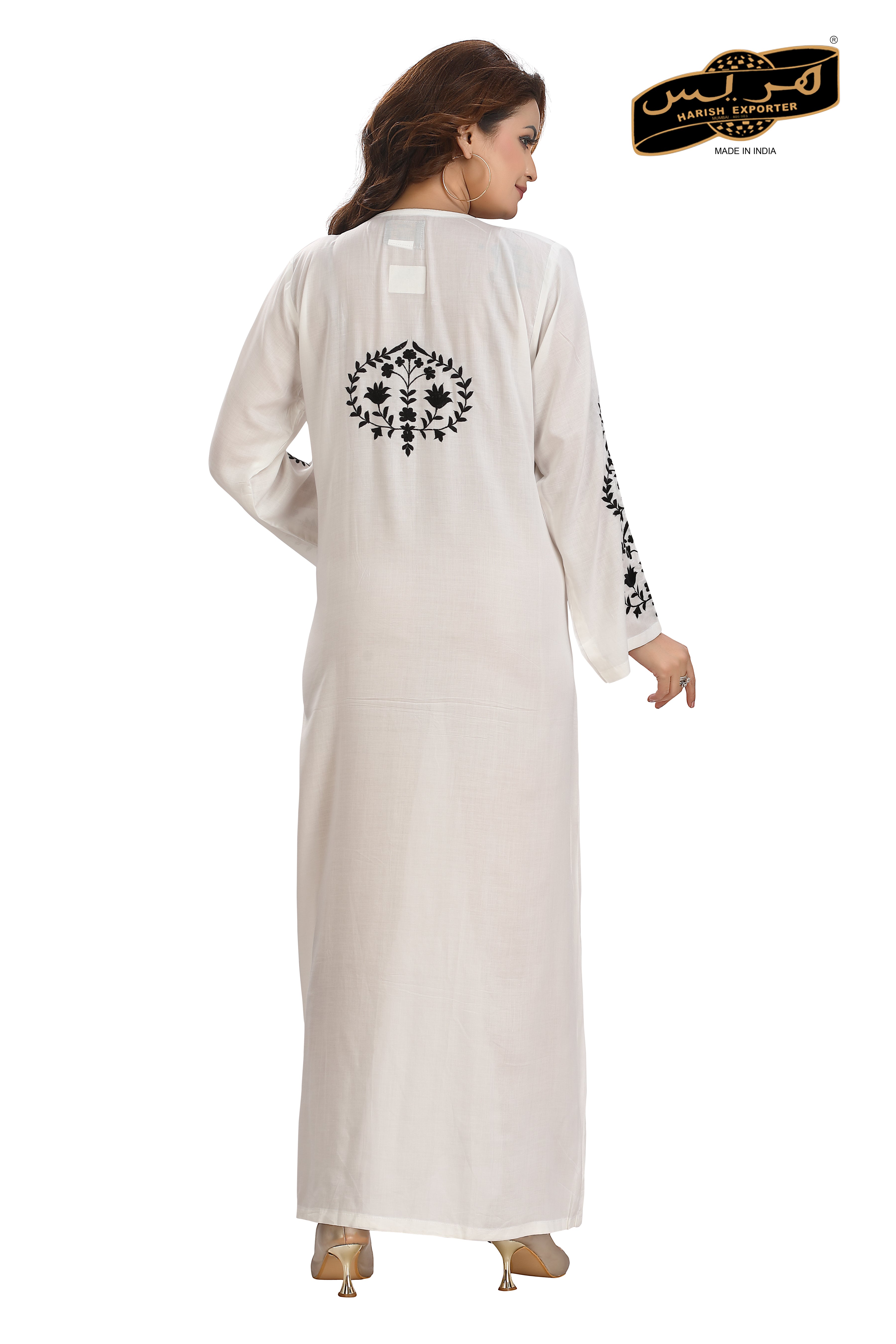White Cotton Embroidered Nightgown - Elegant & Comfortable FS-269
