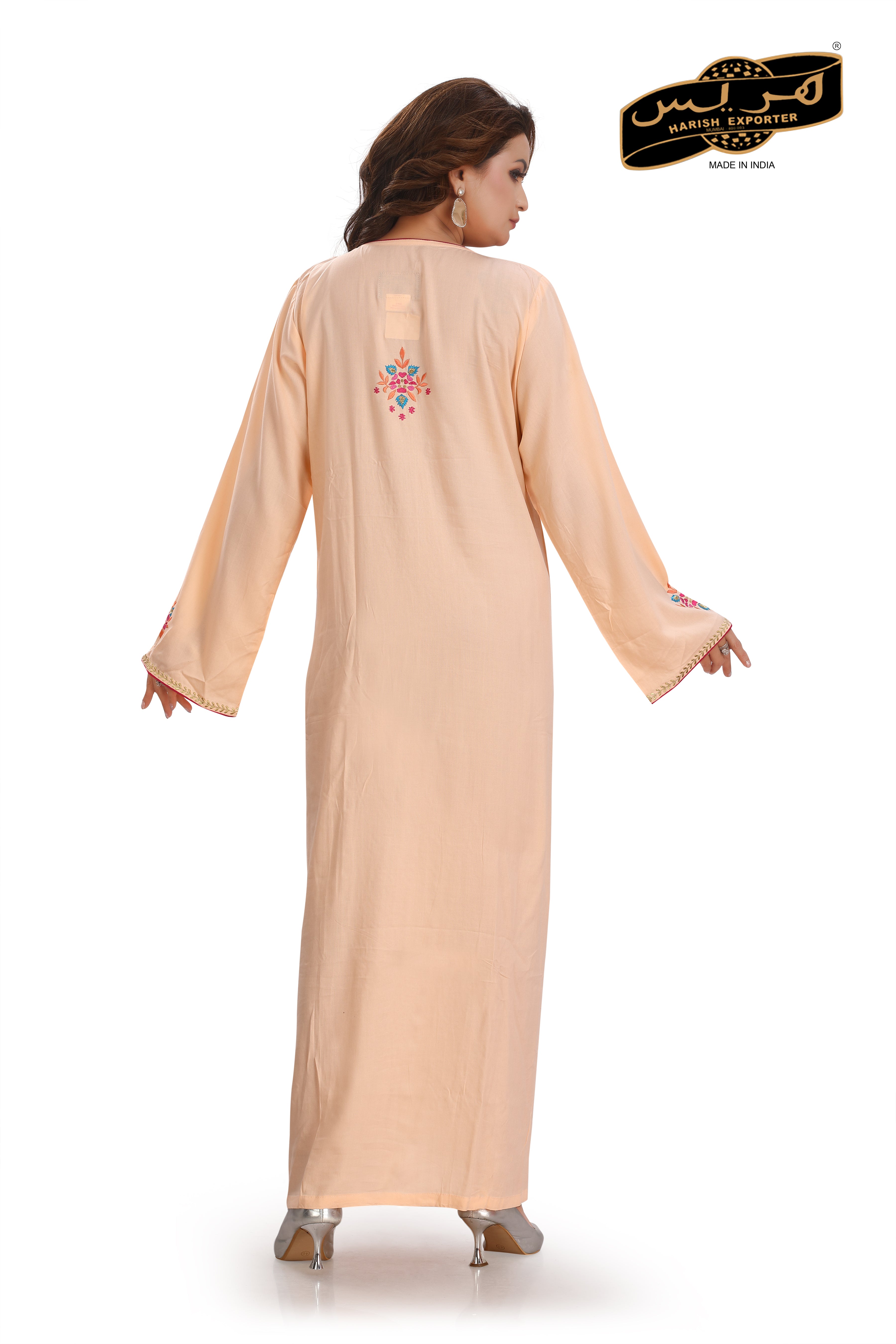 Peach Rayon Embroidered Nightgown - Soft & Elegant