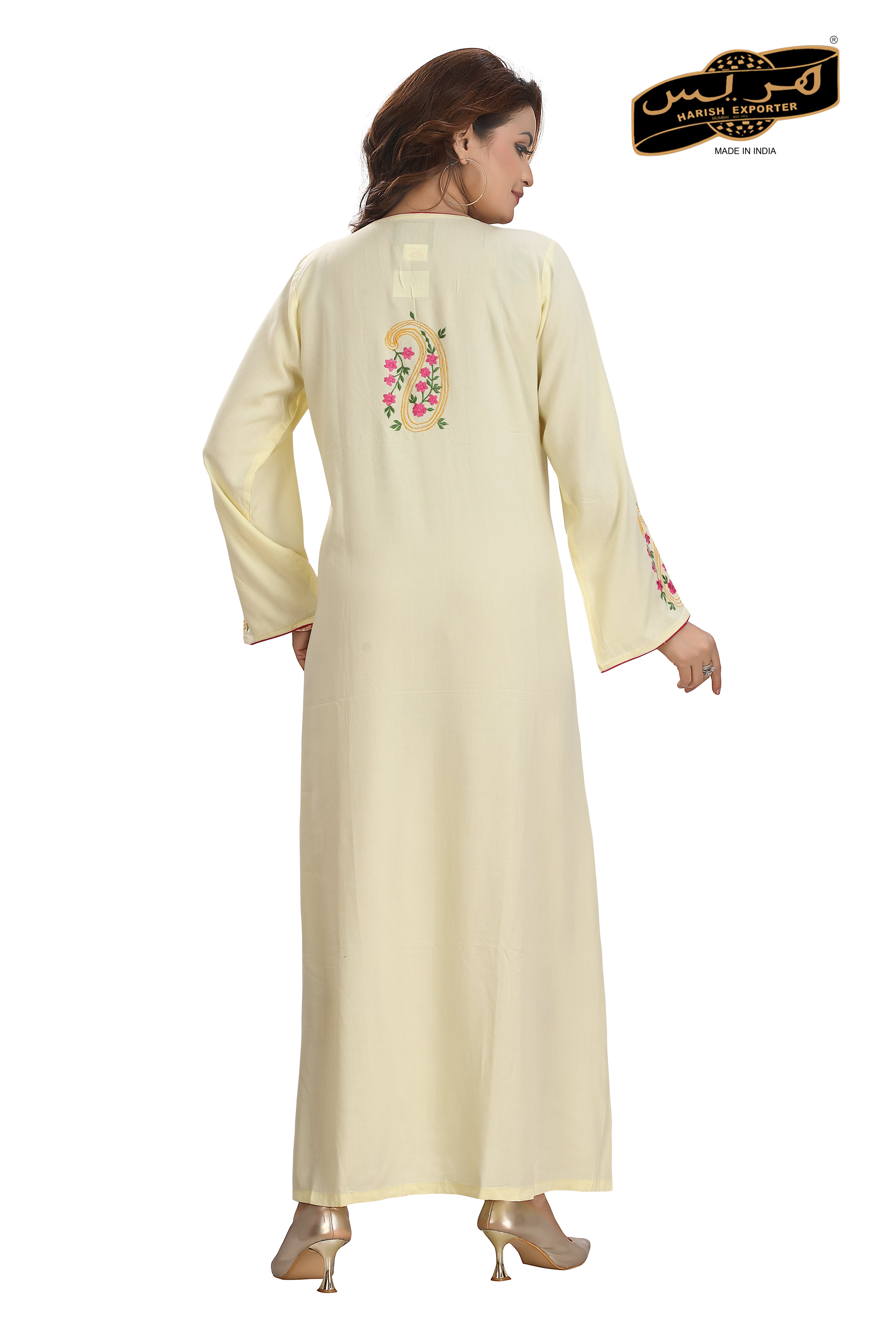 Beige Embroidered Rayon Kaftan - Stylish & Comfortable FS-274