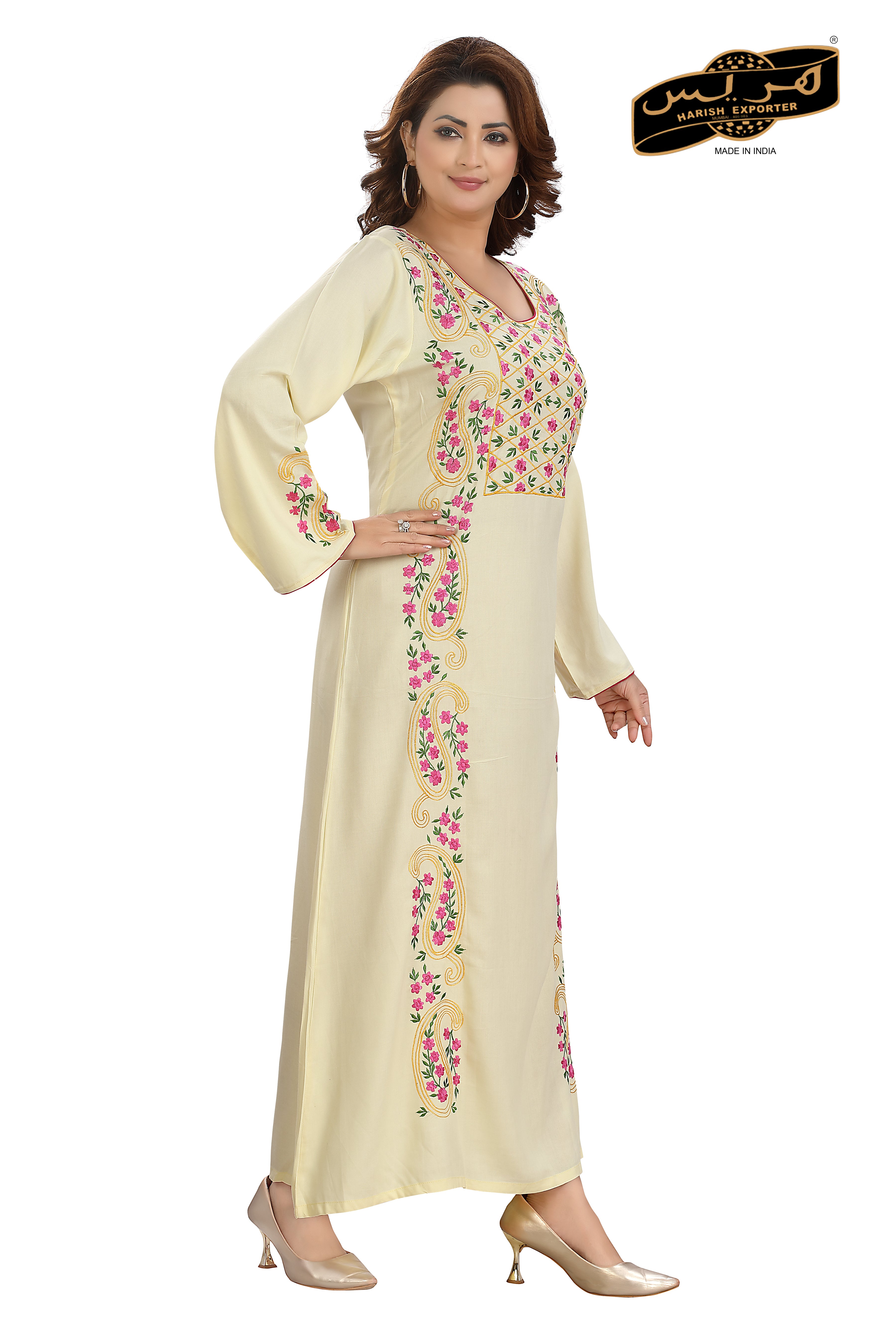 Beige Embroidered Rayon Kaftan - Stylish & Comfortable FS-274