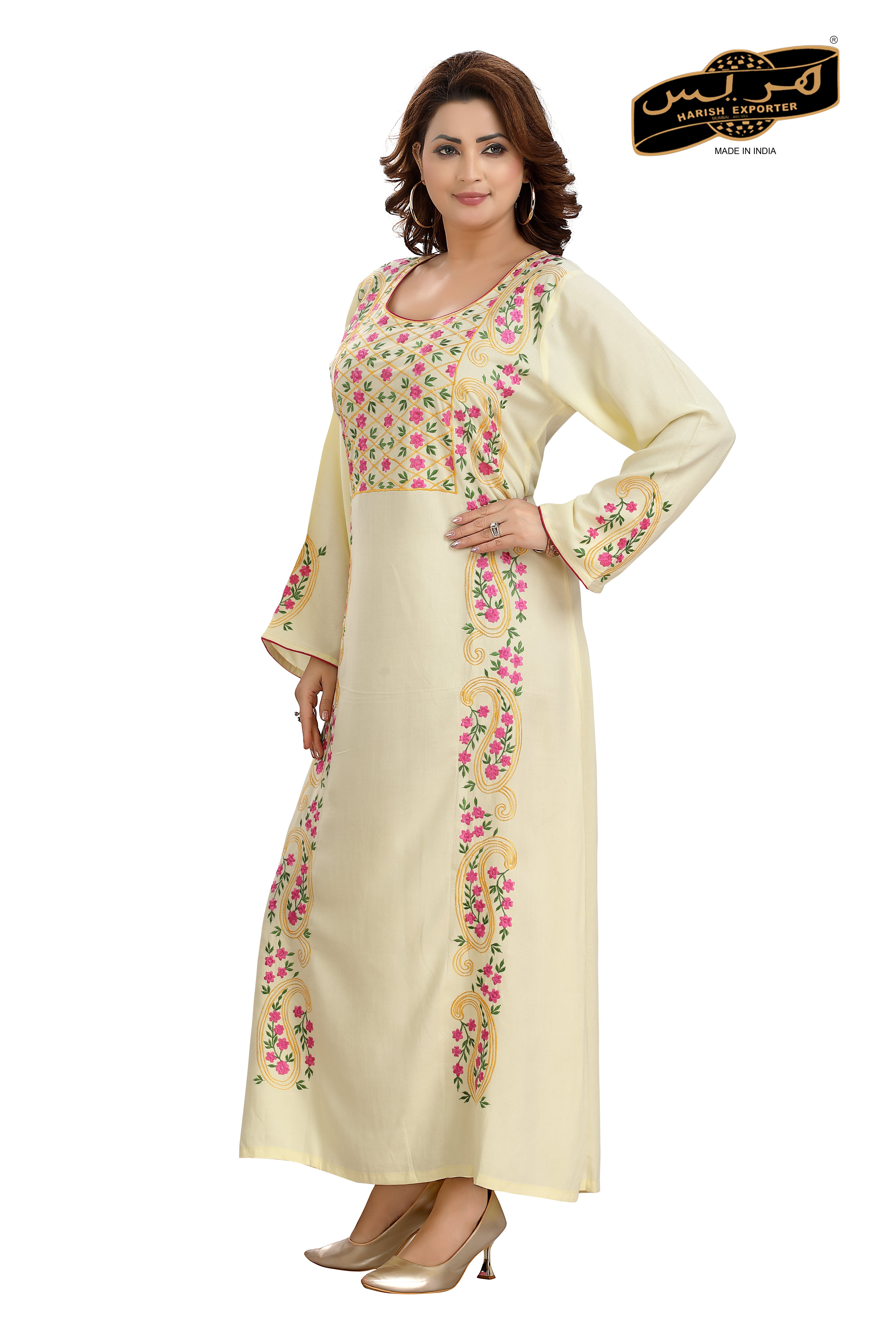 Beige Embroidered Rayon Kaftan - Stylish & Comfortable FS-274
