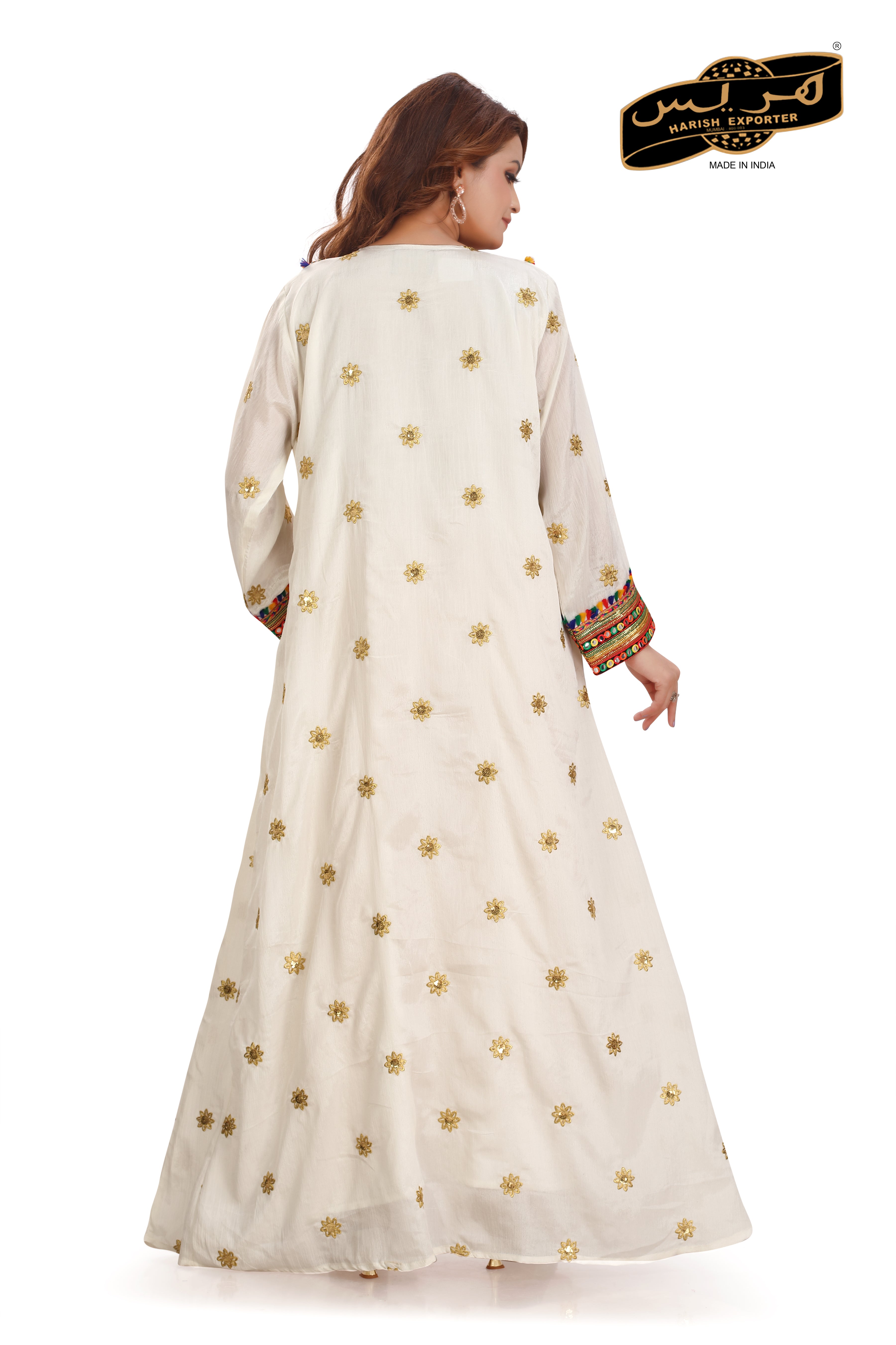 White Georgette Embroidered Maxi Dress - Elegant & Timeless HG-302
