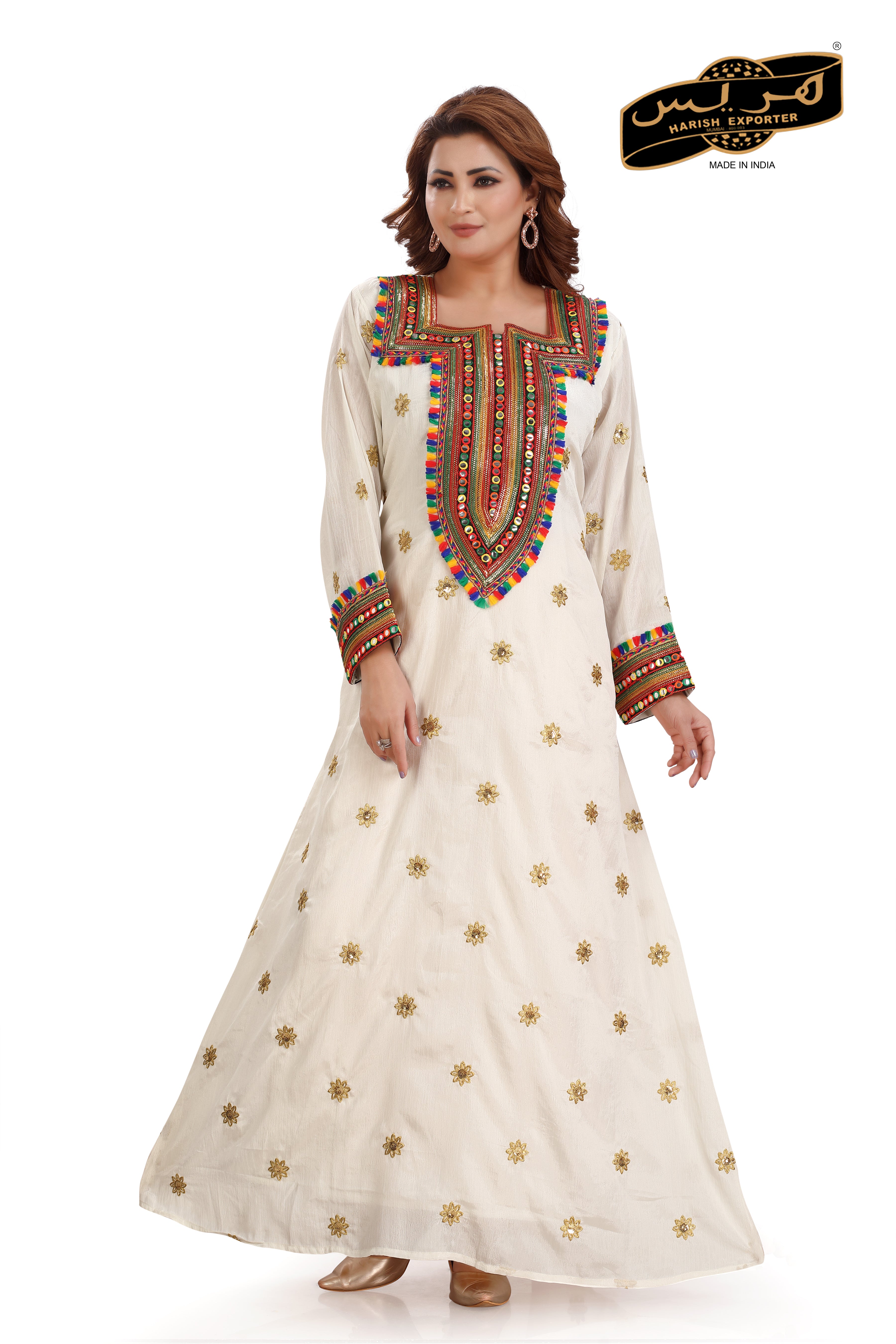 White Georgette Embroidered Maxi Dress - Elegant & Timeless HG-302