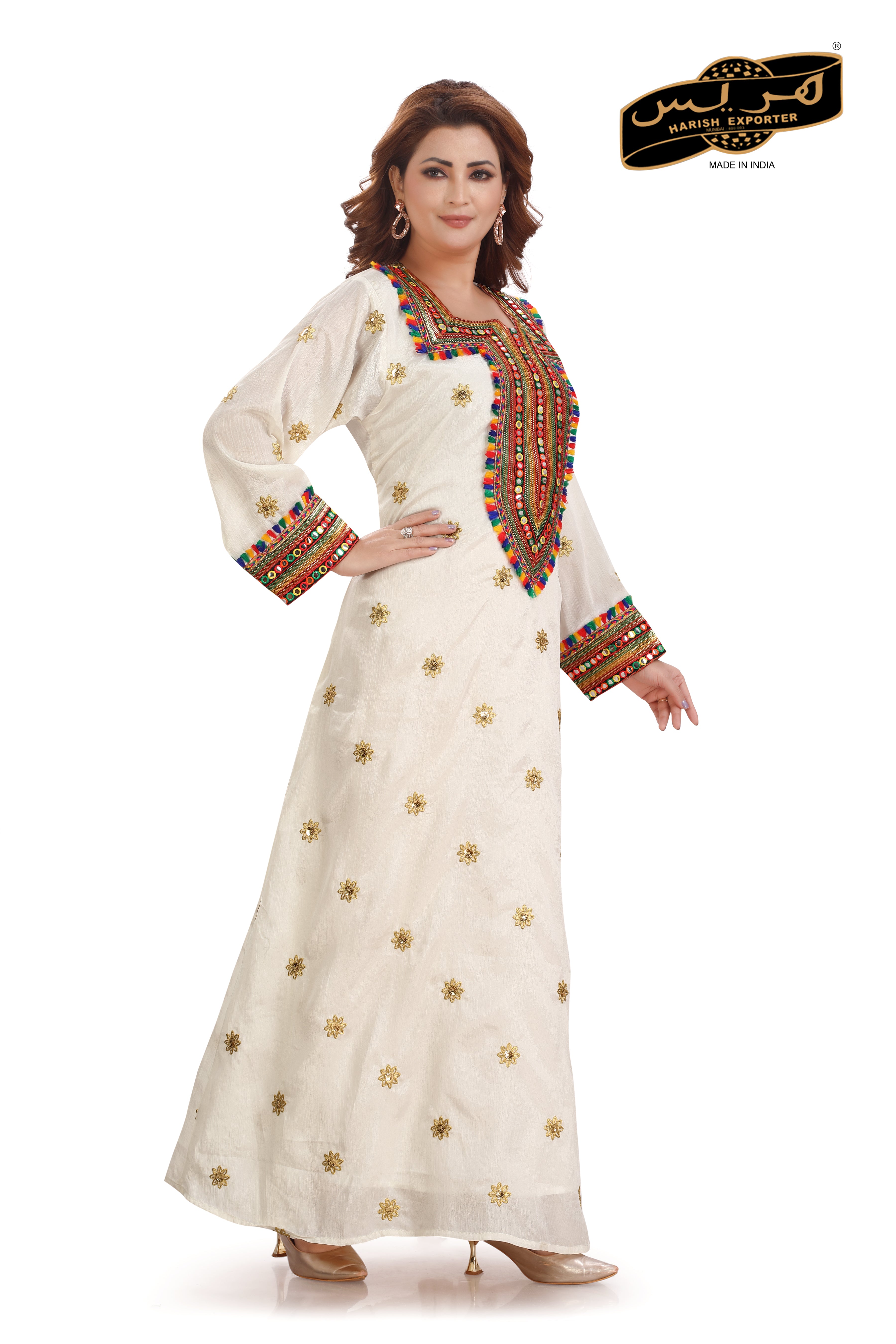 White Georgette Embroidered Maxi Dress - Elegant & Timeless HG-302