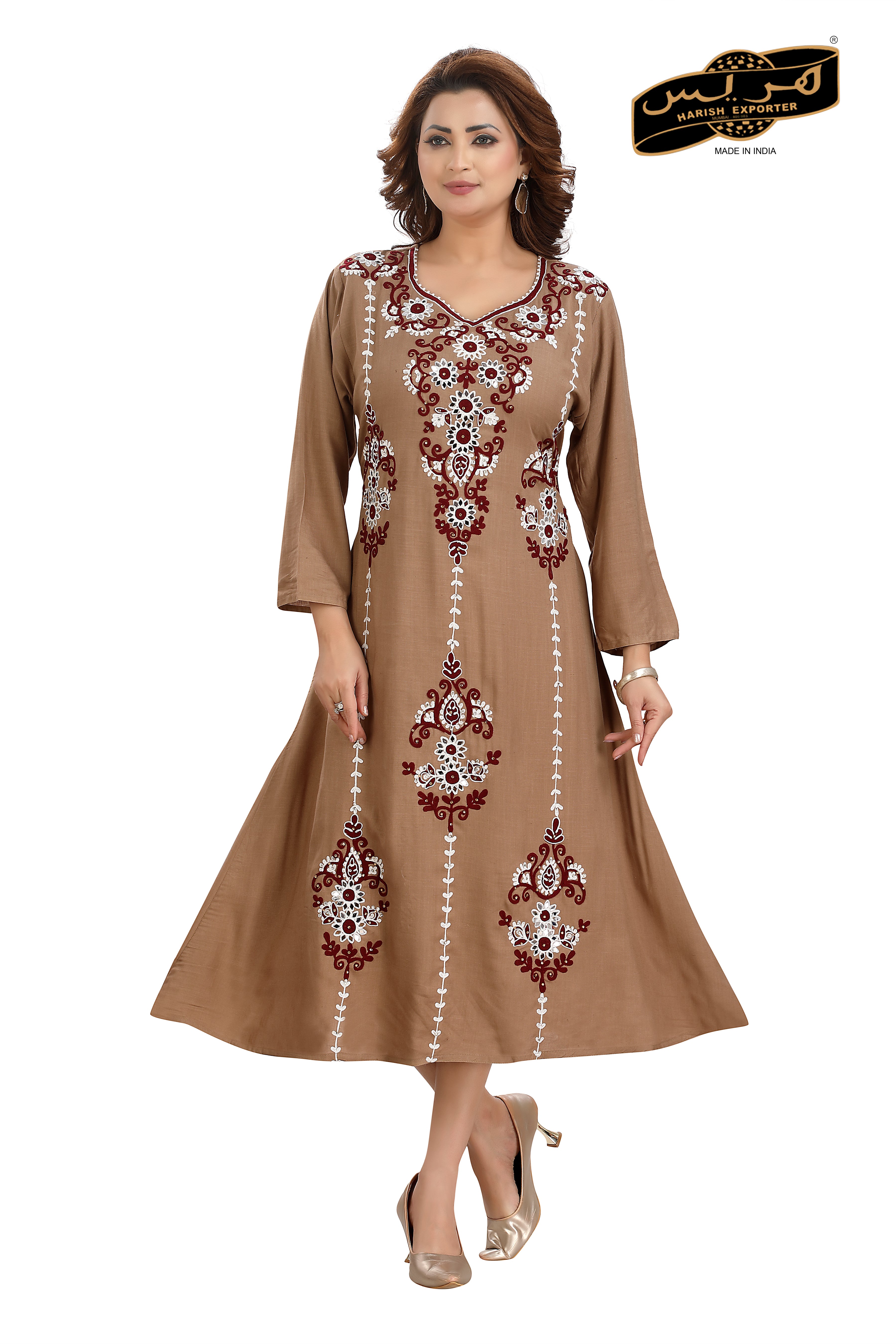 Cotton Slub Dark Brown Printed Midi - Stylish & Comfortable JA-1589