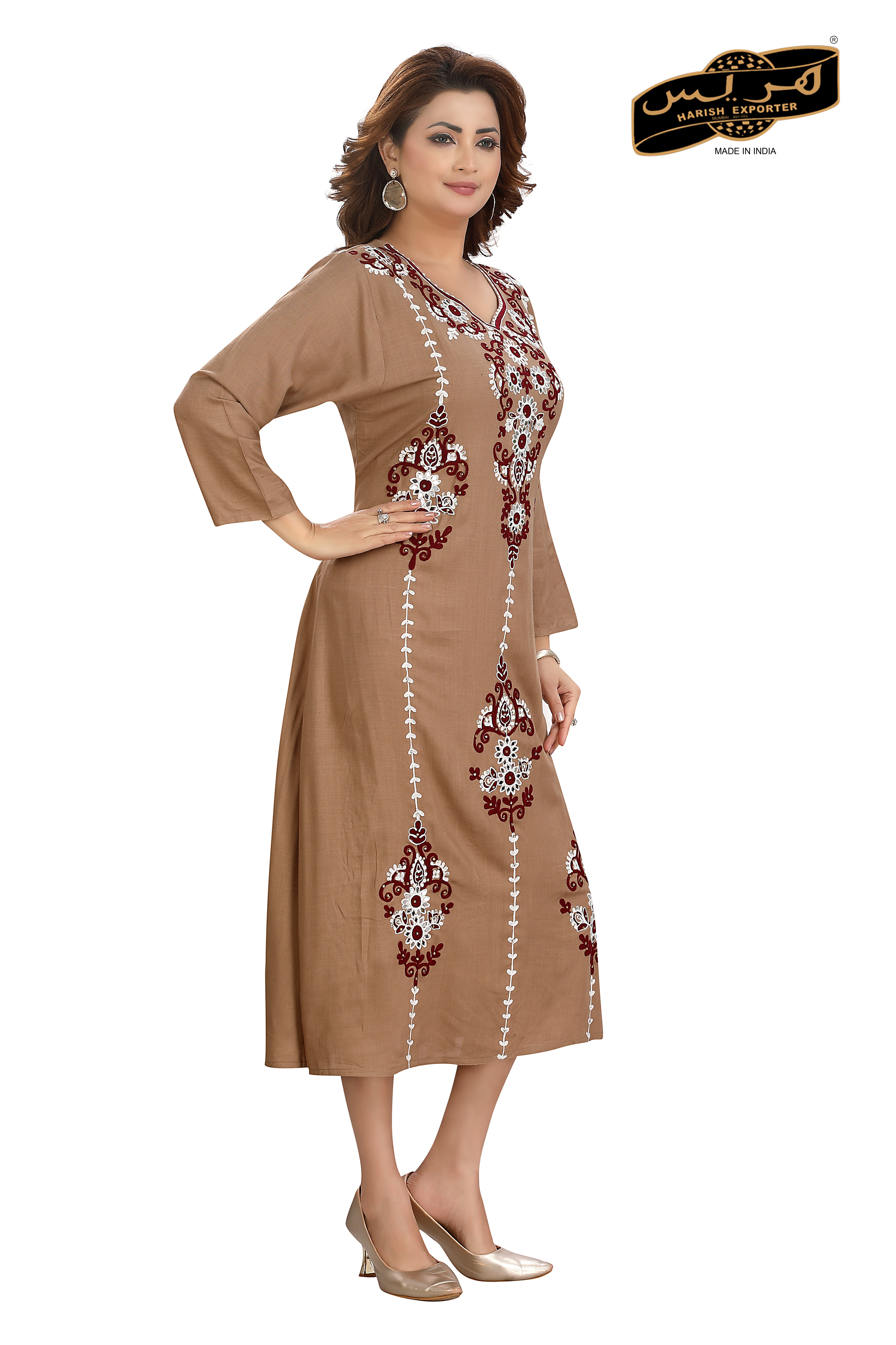 Cotton Slub Dark Brown Printed Midi - Stylish & Comfortable JA-1589
