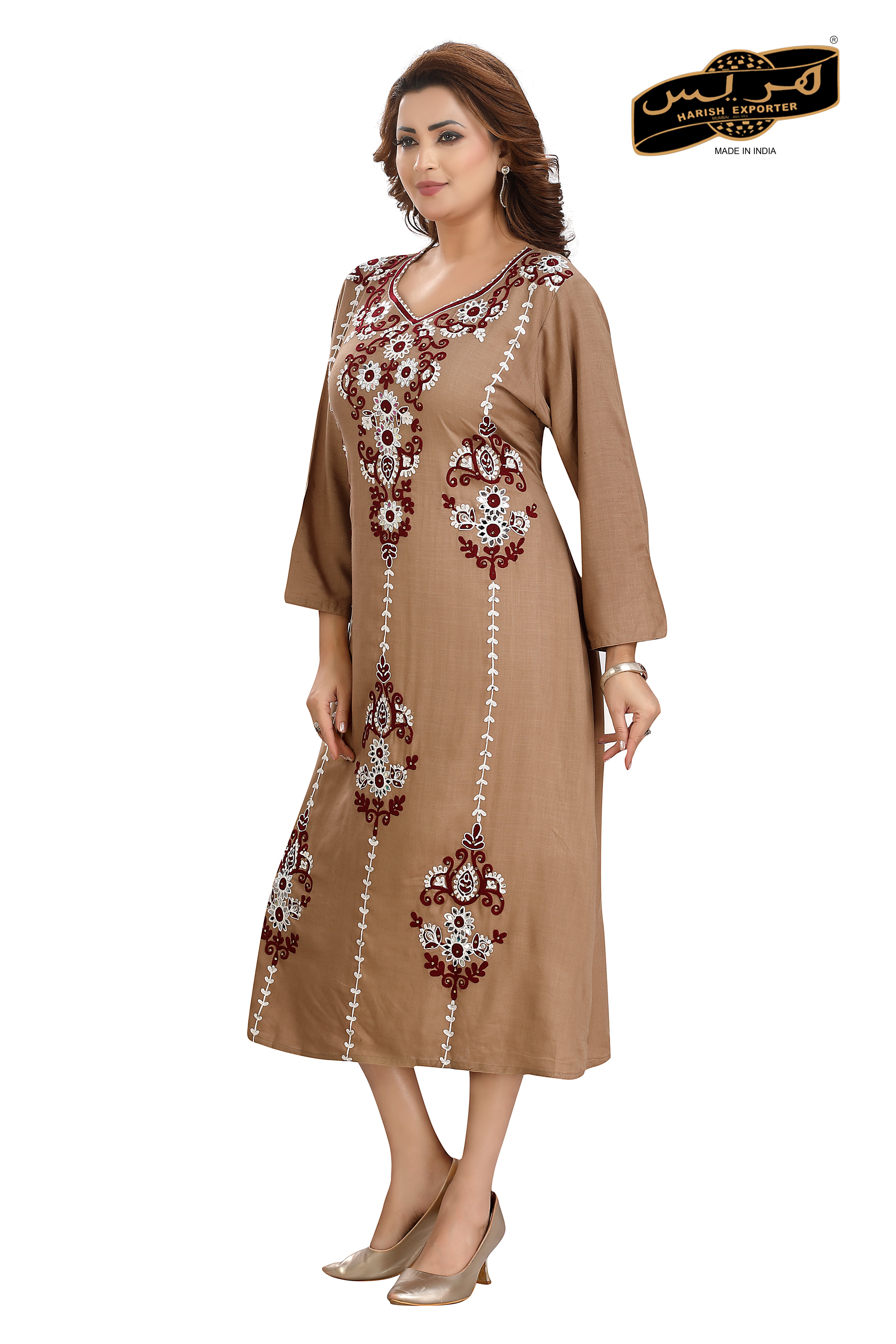 Cotton Slub Dark Brown Printed Midi - Stylish & Comfortable JA-1589