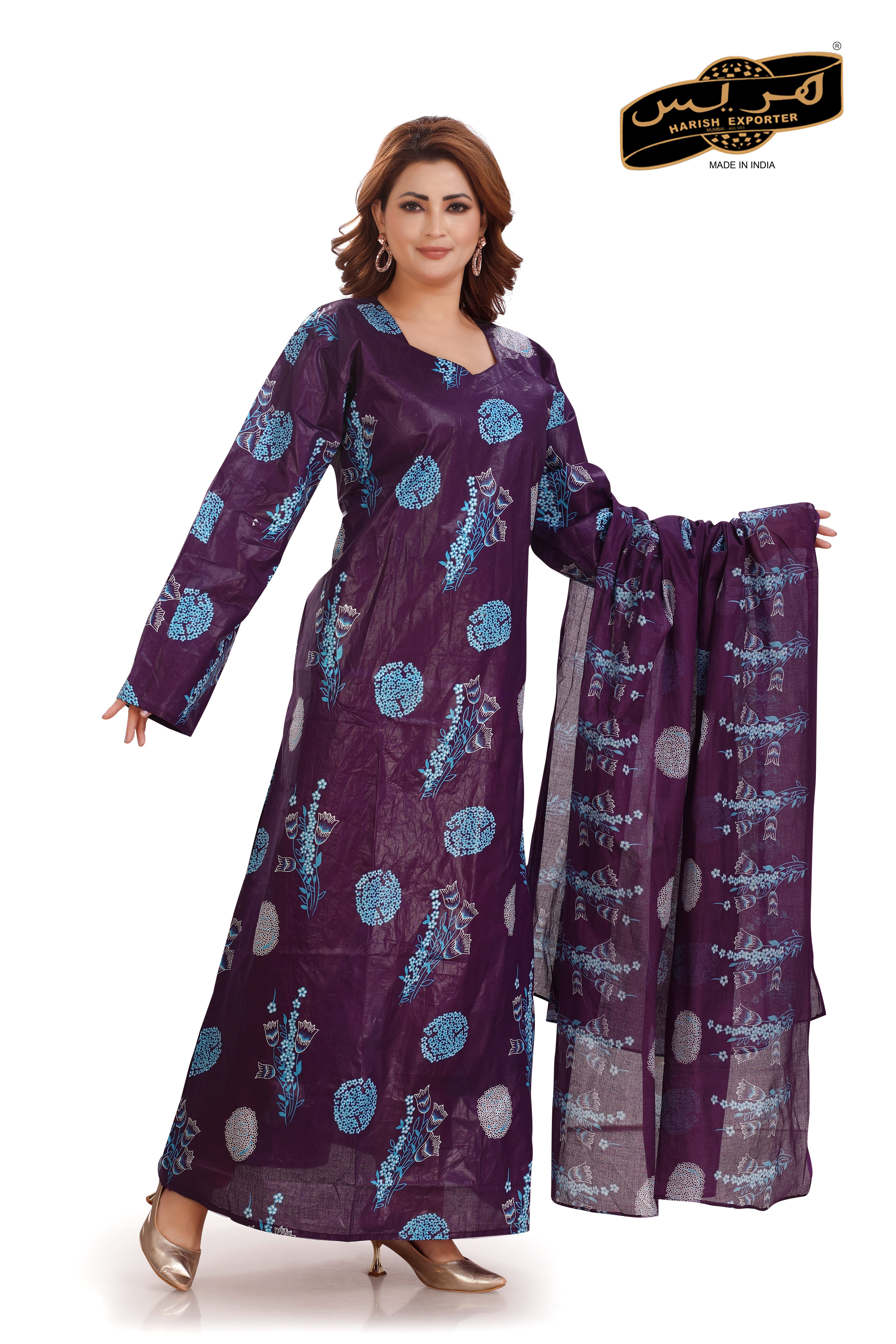 Festive Wear Purple Cotton Printed Kaftan - Stylish & Comfortable Kaftan-DP-01