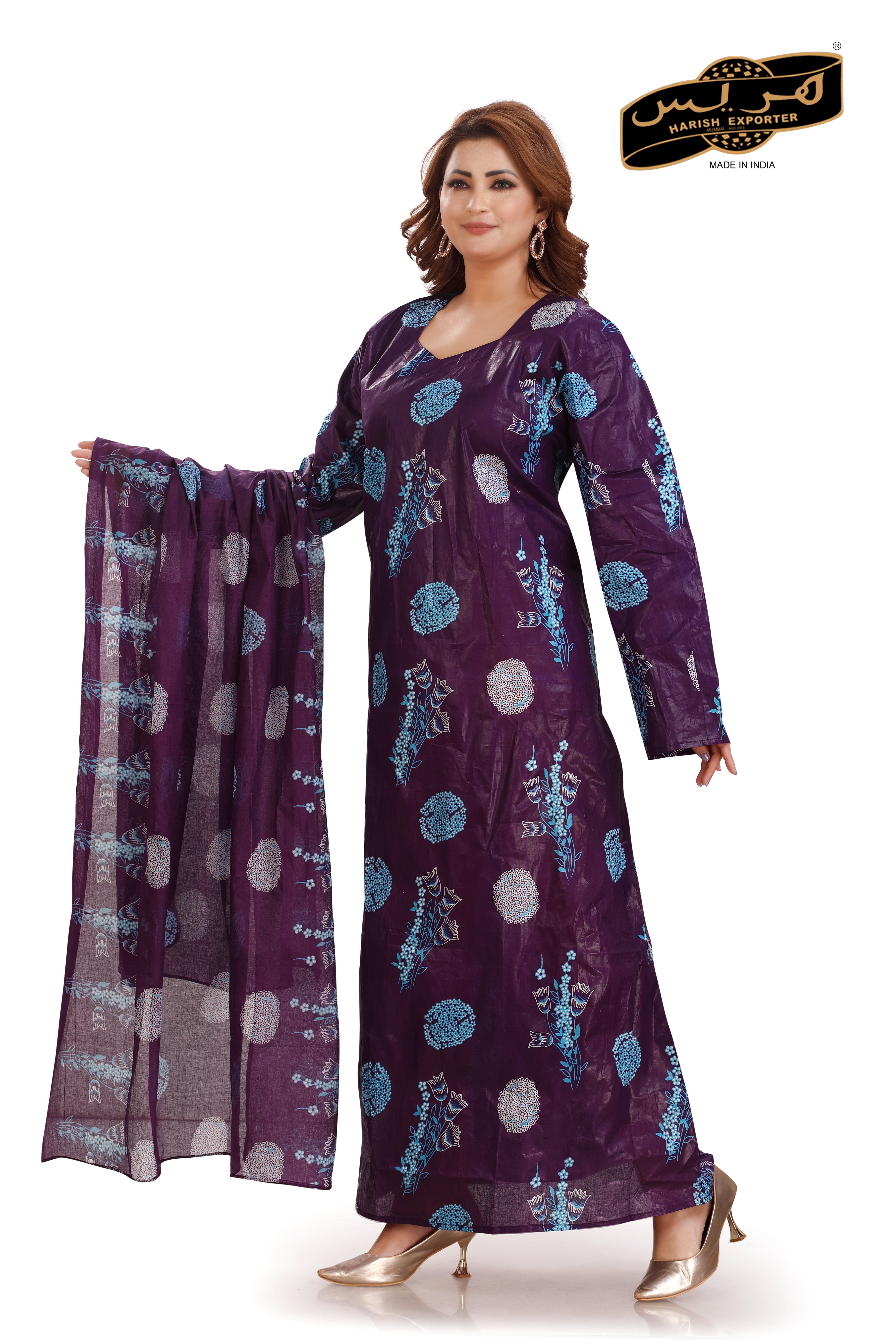 Festive Wear Purple Cotton Printed Kaftan - Stylish & Comfortable Kaftan-DP-01