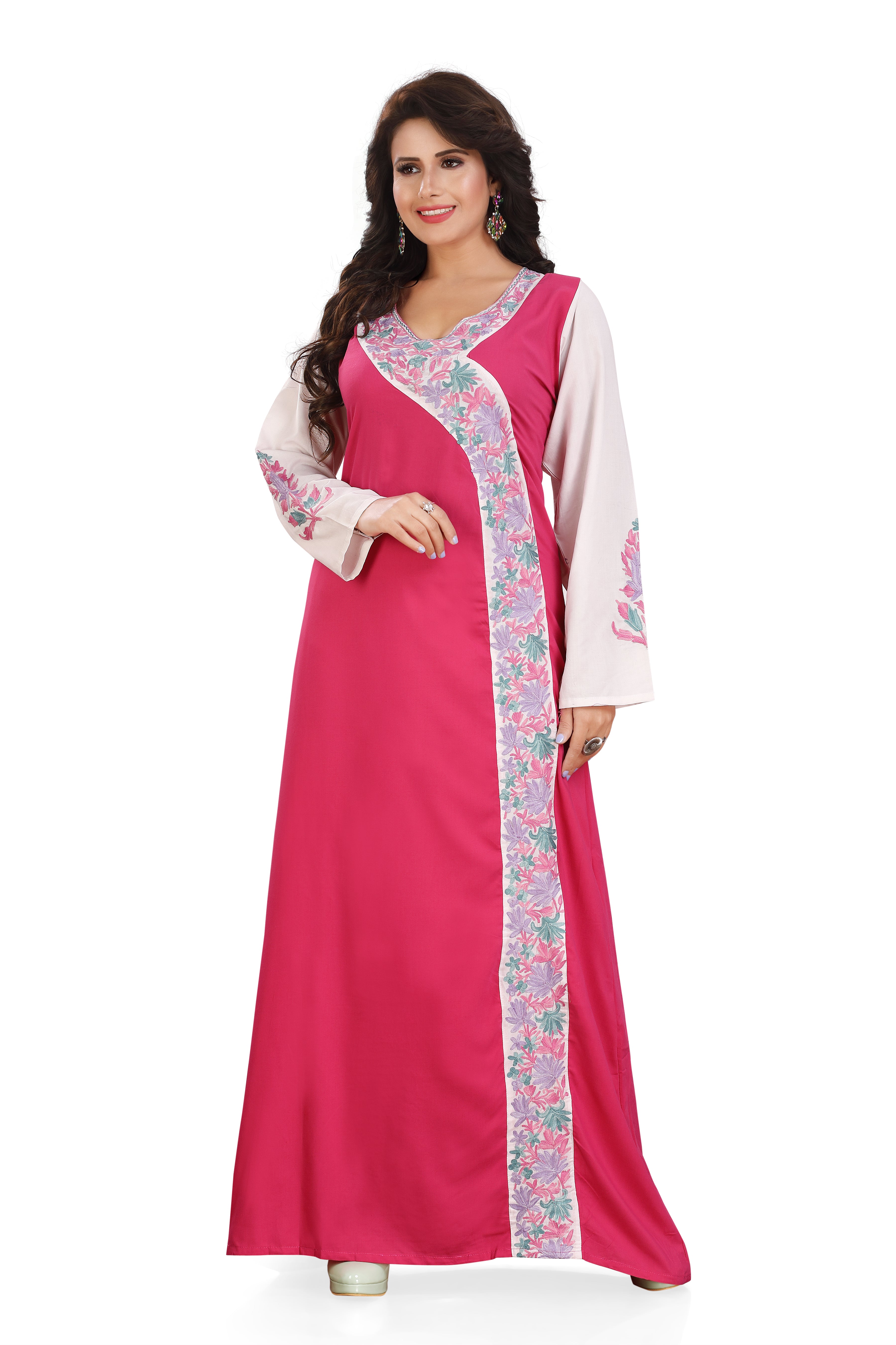 Elegant Pink Embroidered Cotton Kaftan Gown Kashmiri EMB RMG-02