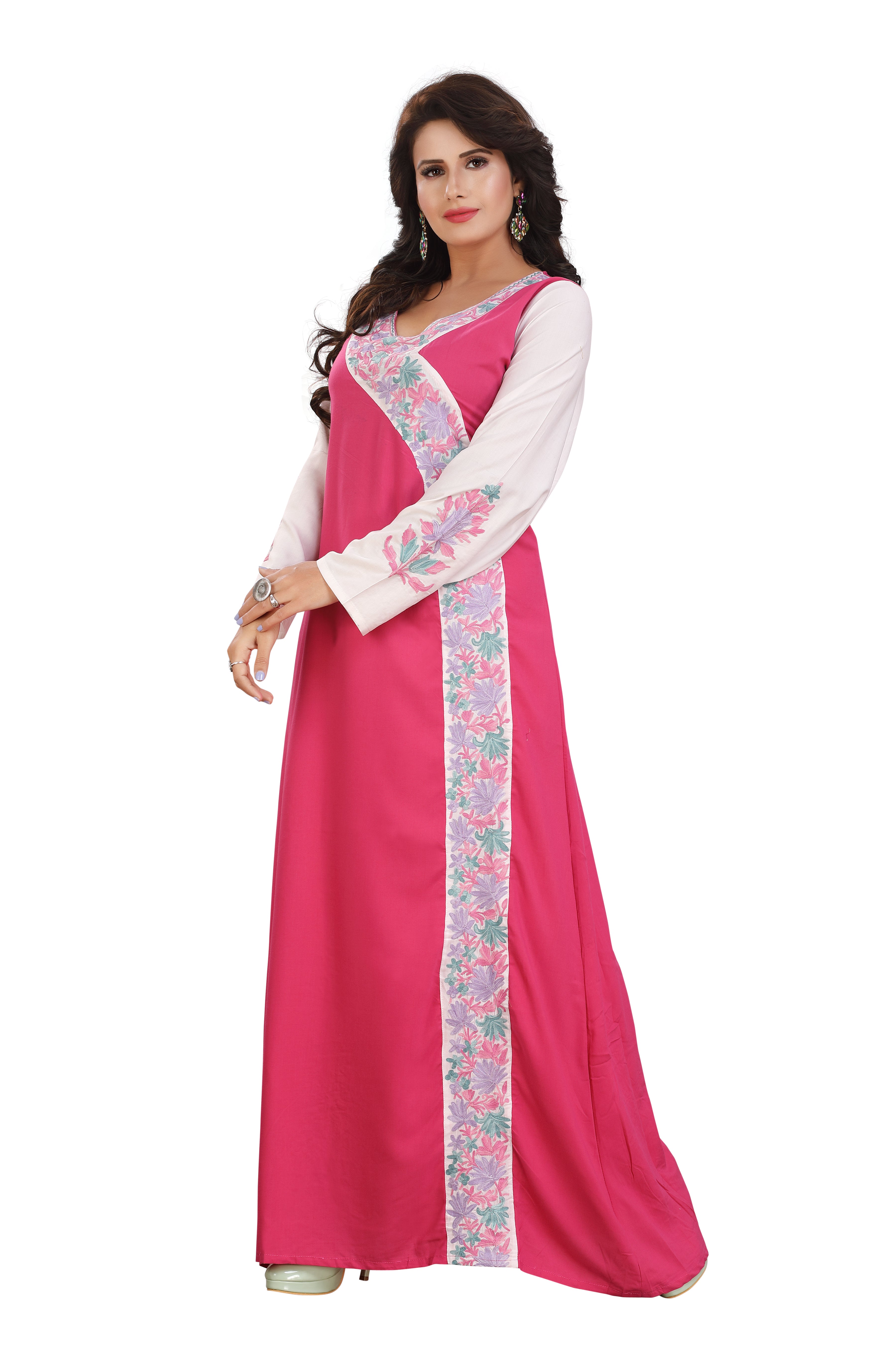 Elegant Pink Embroidered Cotton Kaftan Gown Kashmiri EMB RMG-02