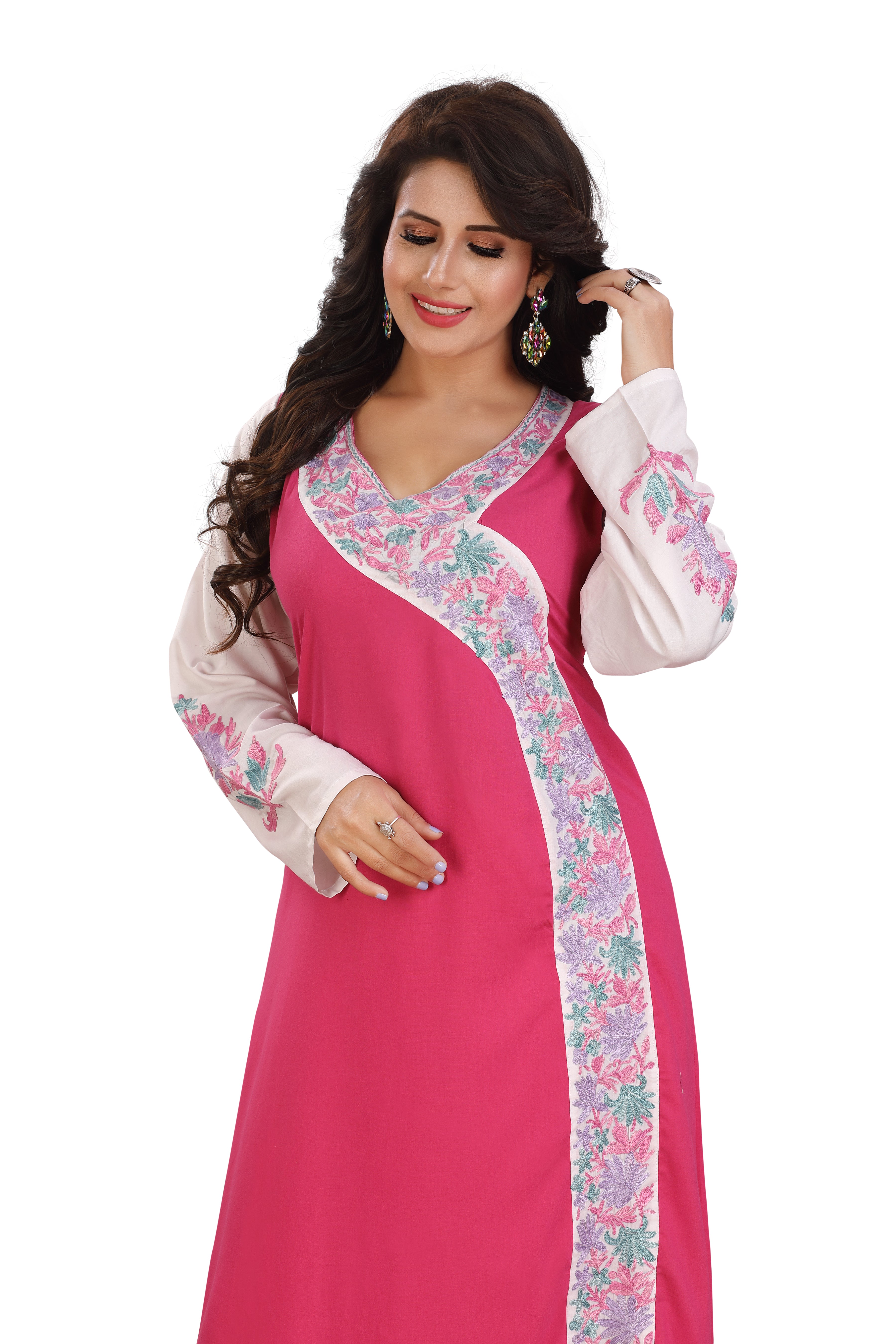 Elegant Pink Embroidered Cotton Kaftan Gown Kashmiri EMB RMG-02