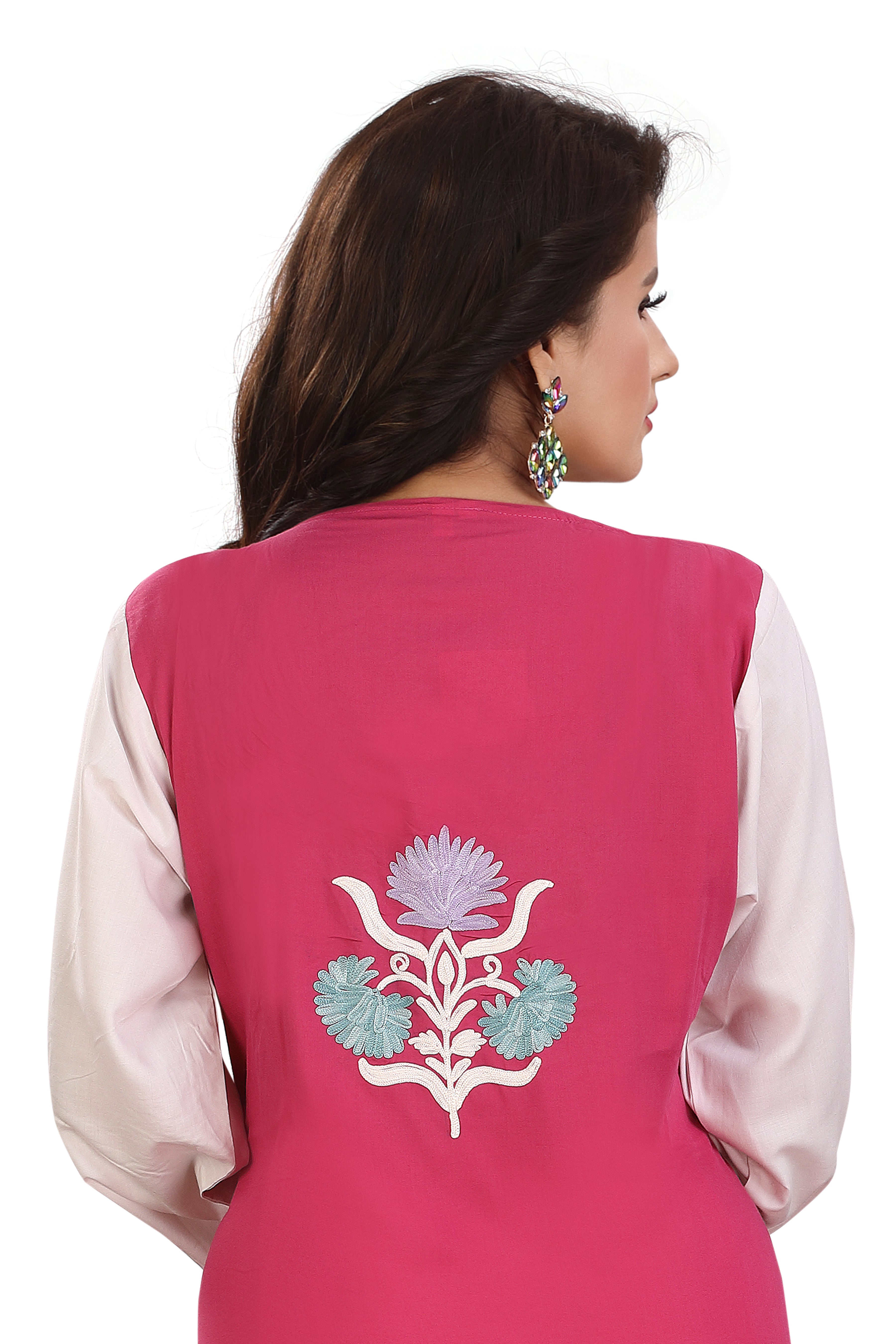 Elegant Pink Embroidered Cotton Kaftan Gown Kashmiri EMB RMG-02