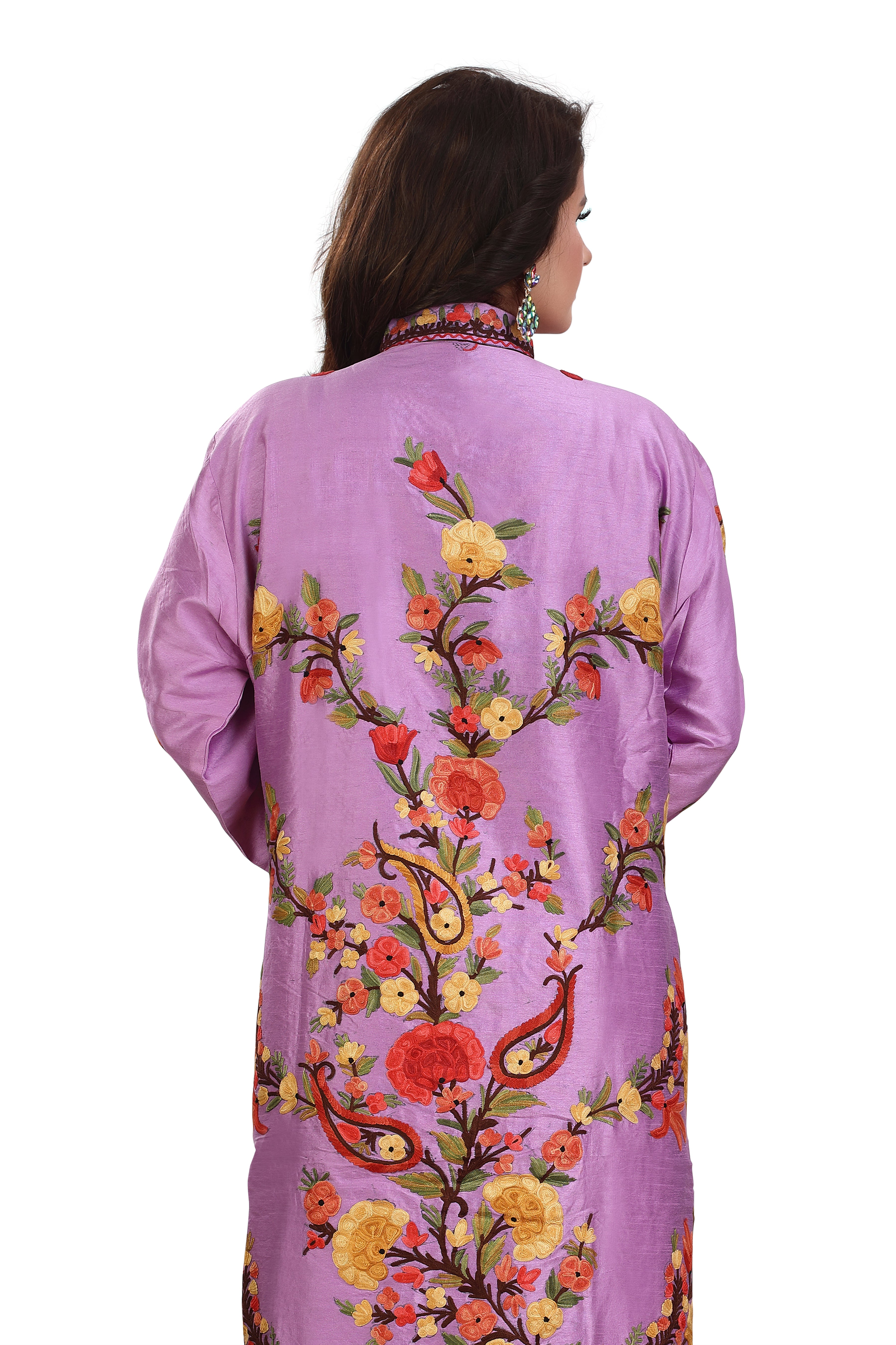 Cotton Lavender Floral Pattern Jacket Gown Kashmiri-Jacket-RMG-02