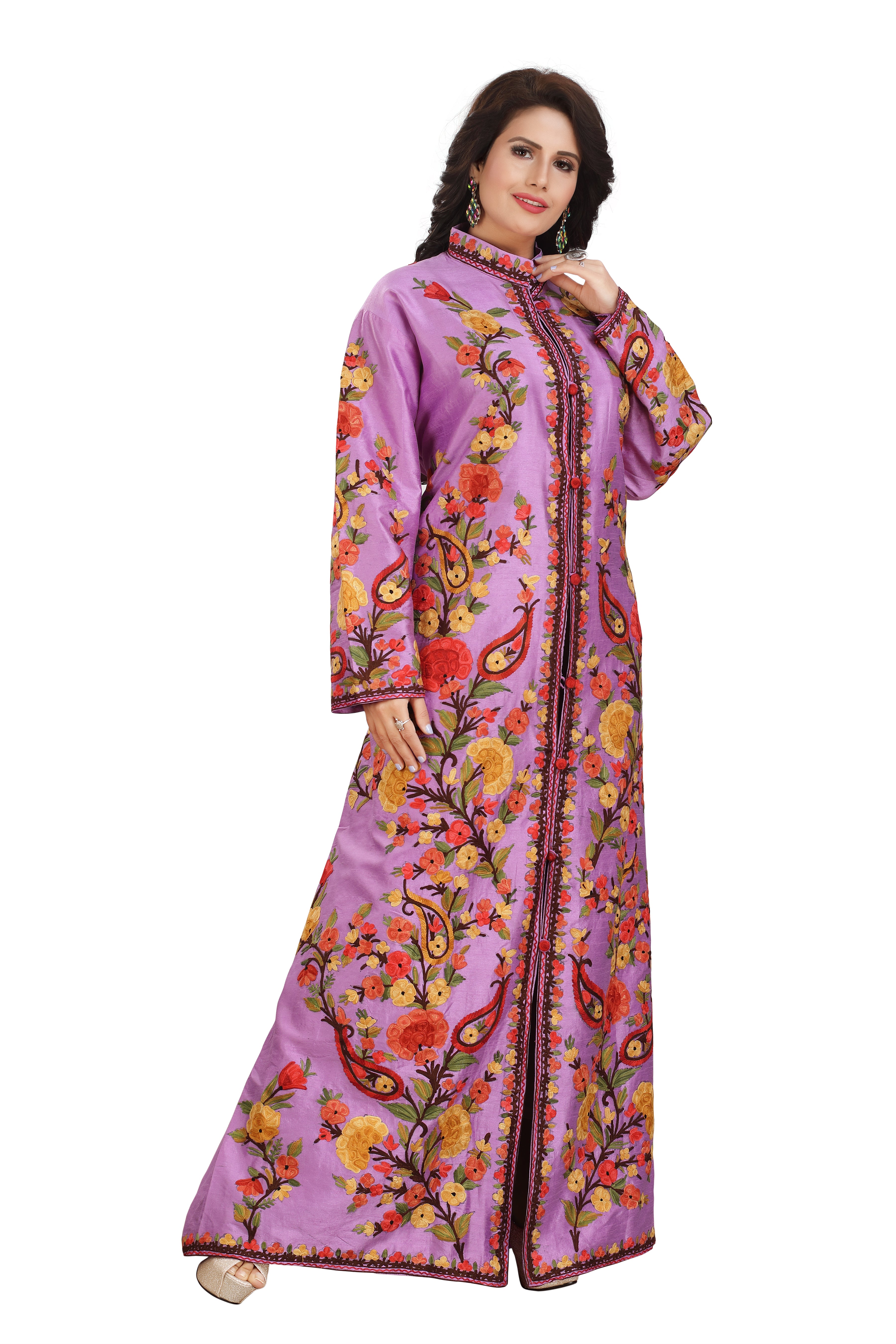 Cotton Lavender Floral Pattern Jacket Gown Kashmiri-Jacket-RMG-02