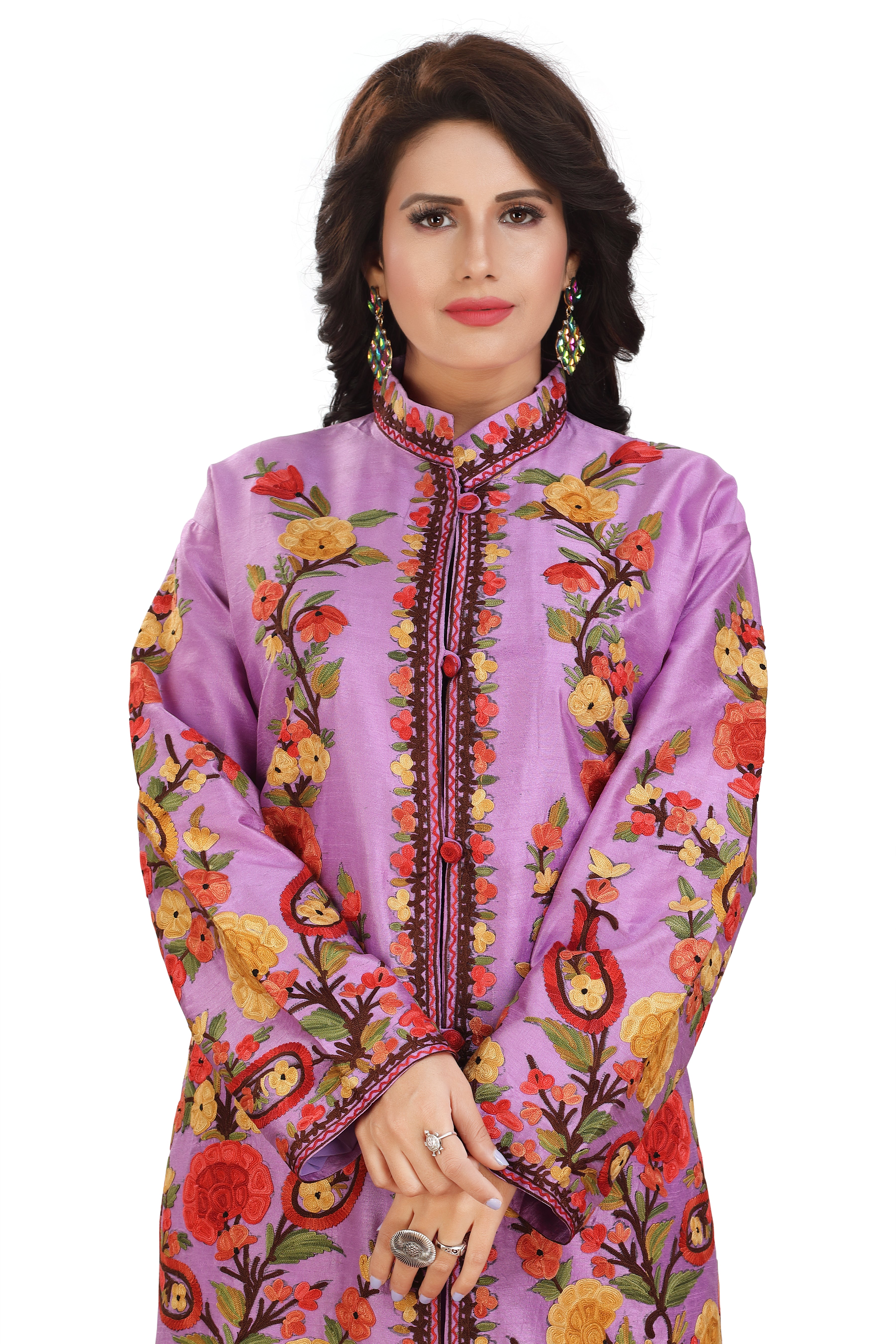 Cotton Lavender Floral Pattern Jacket Gown Kashmiri-Jacket-RMG-02