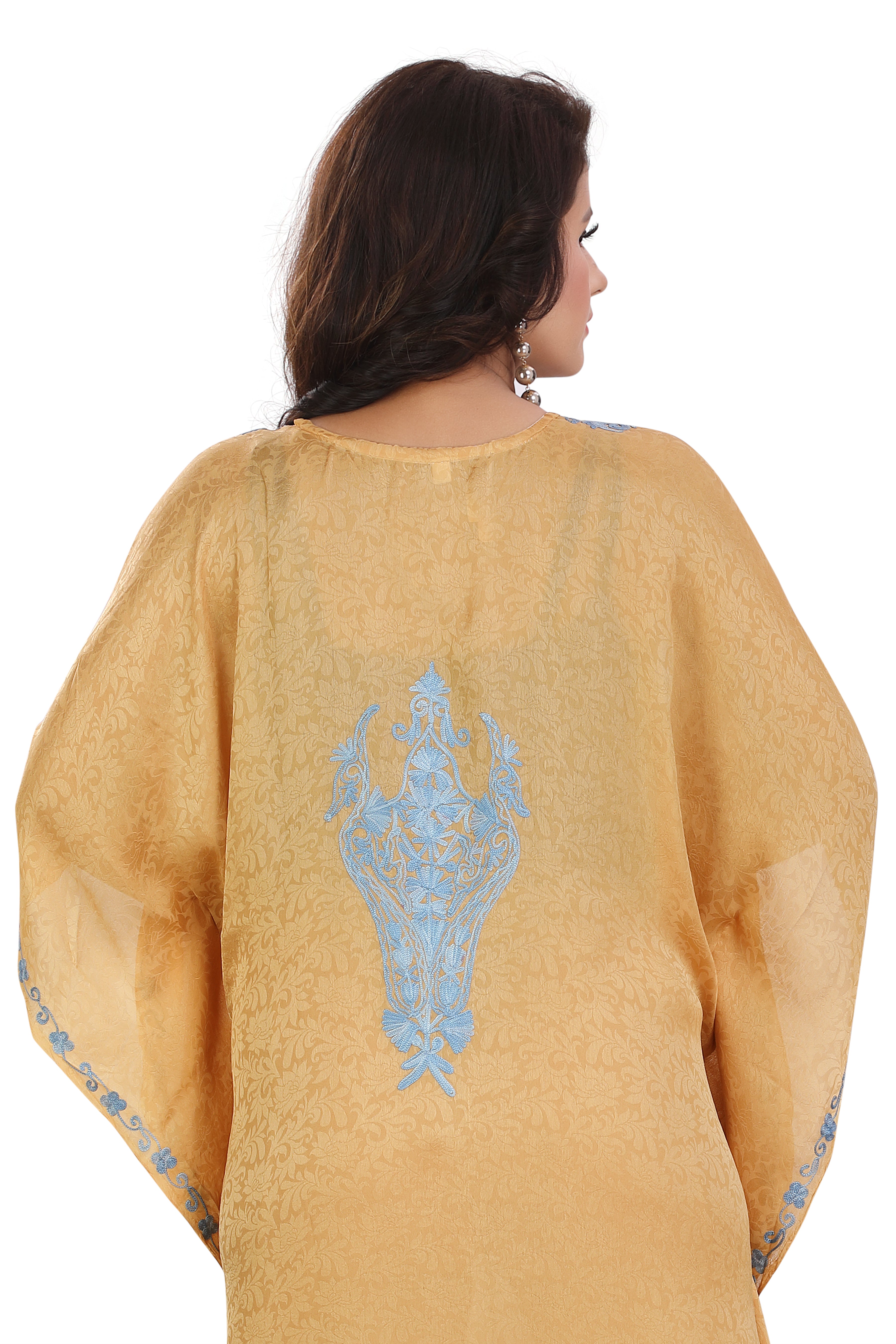 Cotton Silk Stylish Grey Embroidered Golden Cotton Kaftan – Comfortable & Chic Kashmiri Jacqard RMG-02