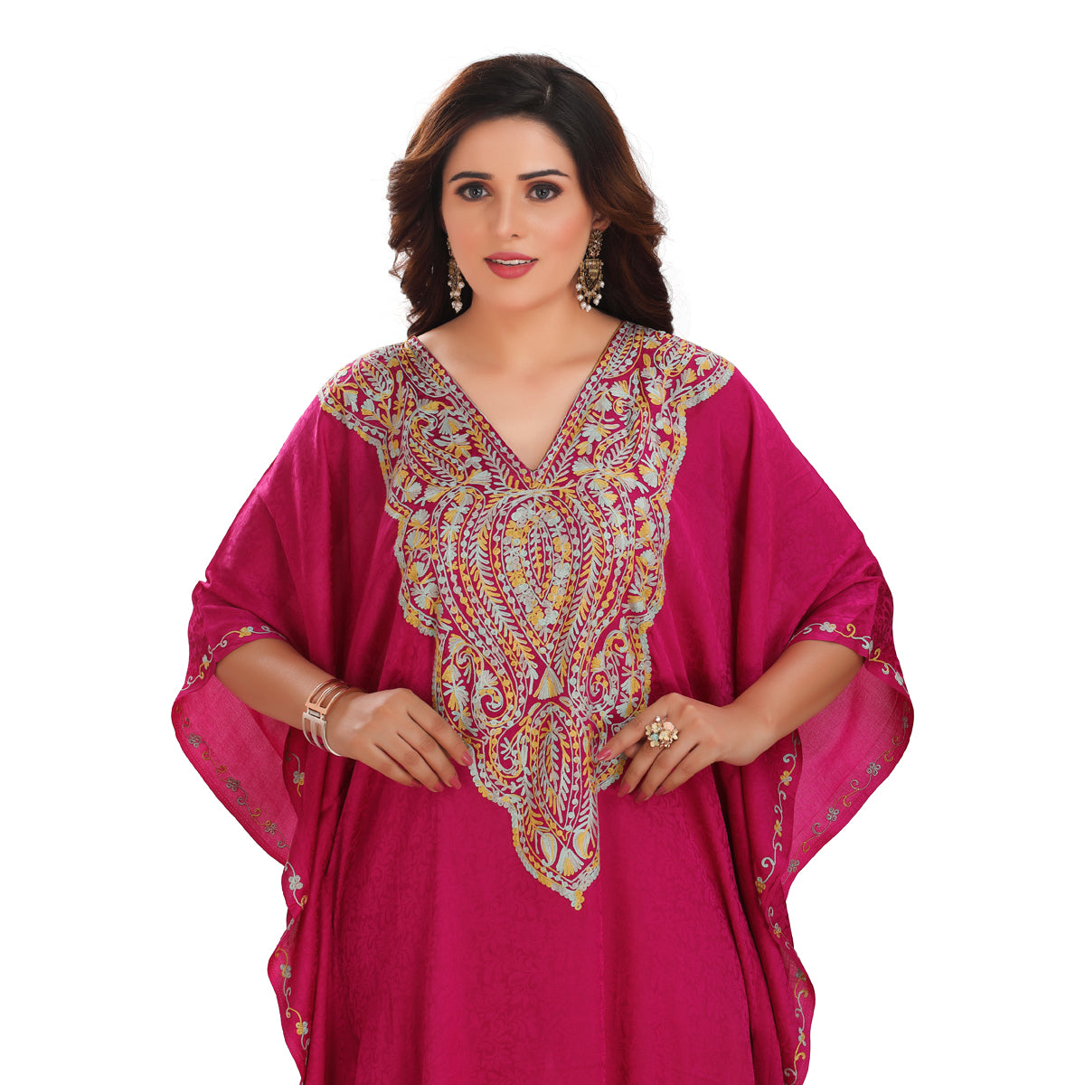 Cotton Silk Elegant Pink Jacquard Farasha Long Dress – Timeless Style & Luxury Kashmiri Jacqard RMG-02