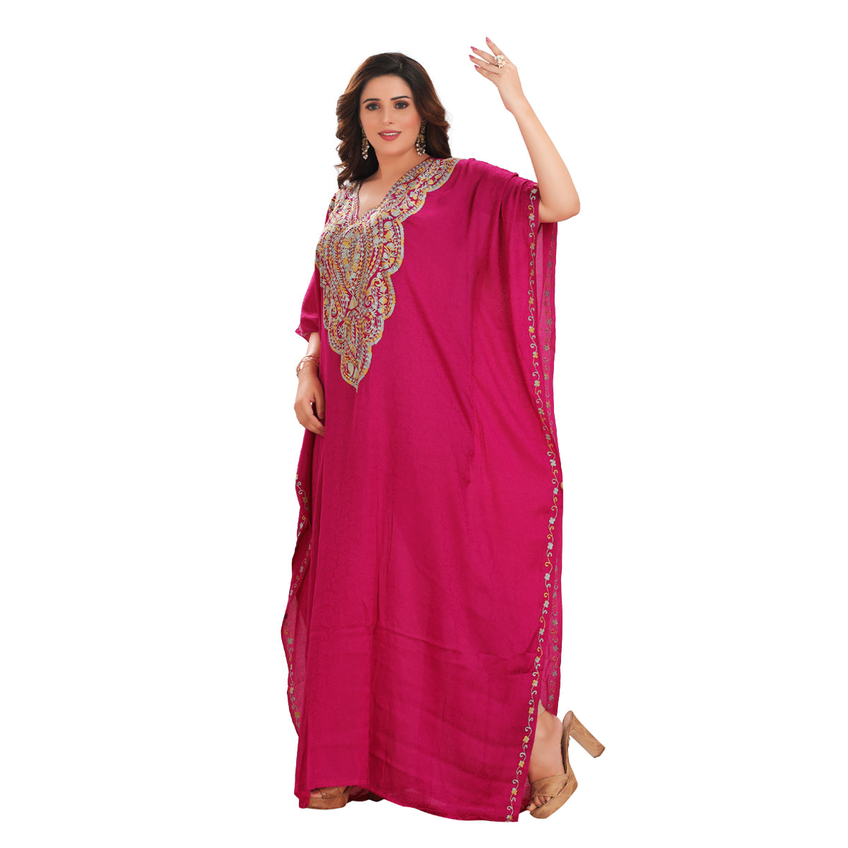 Cotton Silk Elegant Pink Jacquard Farasha Long Dress – Timeless Style & Luxury Kashmiri Jacqard RMG-02