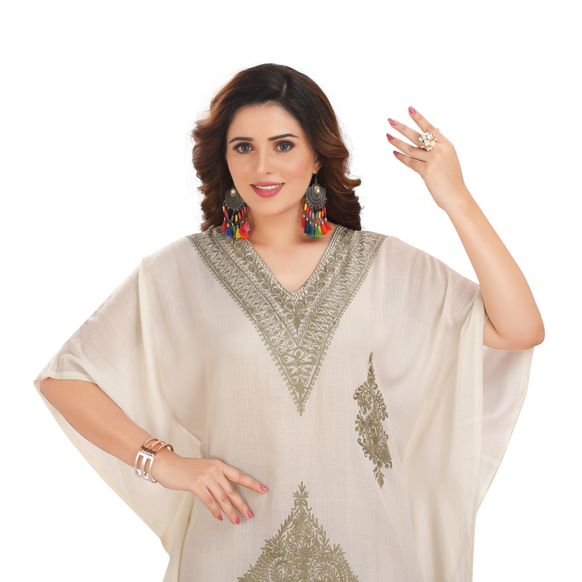 Cotton Silk Classic Beige Farasha Long Kaftan – Elegant & Timeles Kashmiri RMG 02
