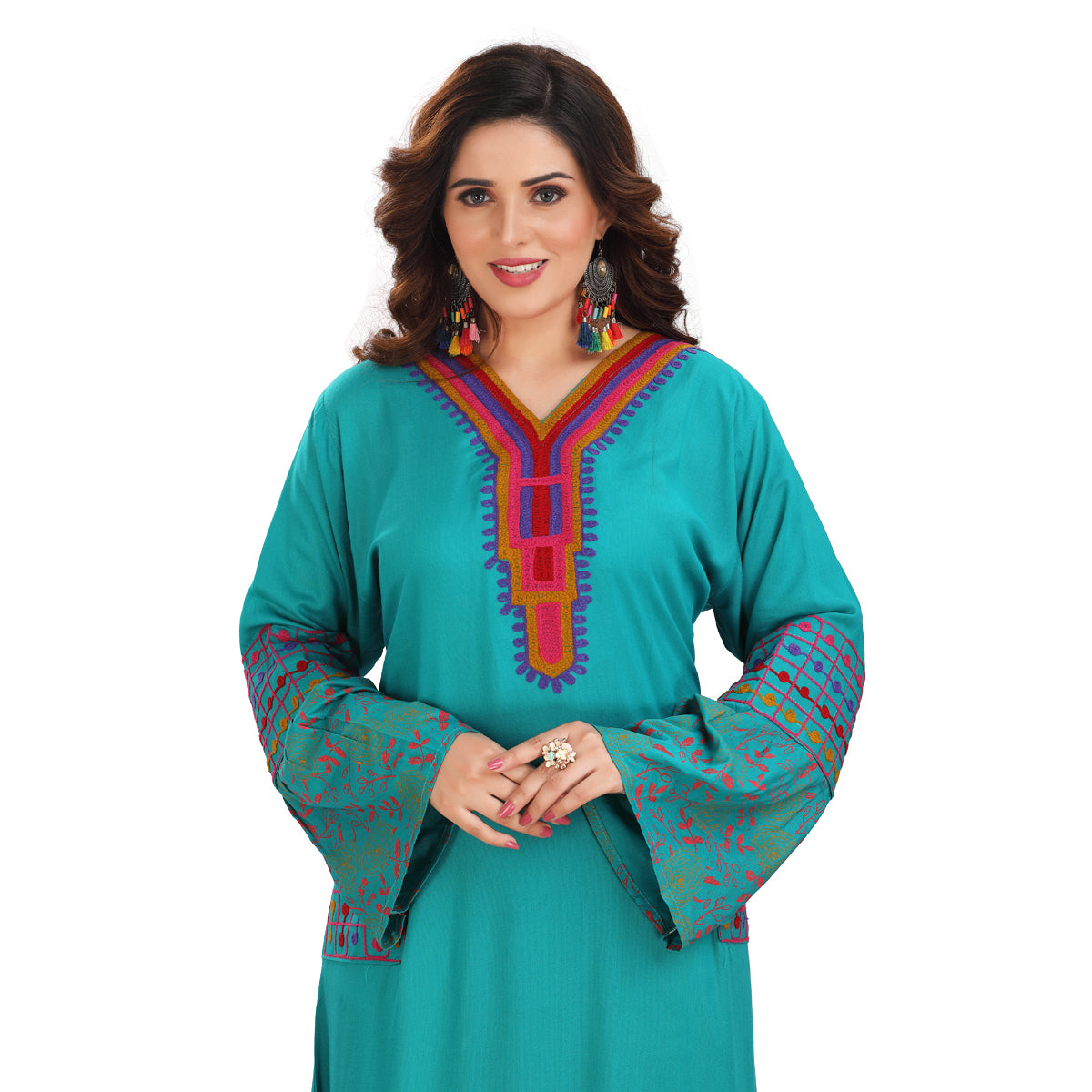 Green Ankle-Length Rayon Gown with Mixed Patterns – Stylish & Comfortable KM-1135