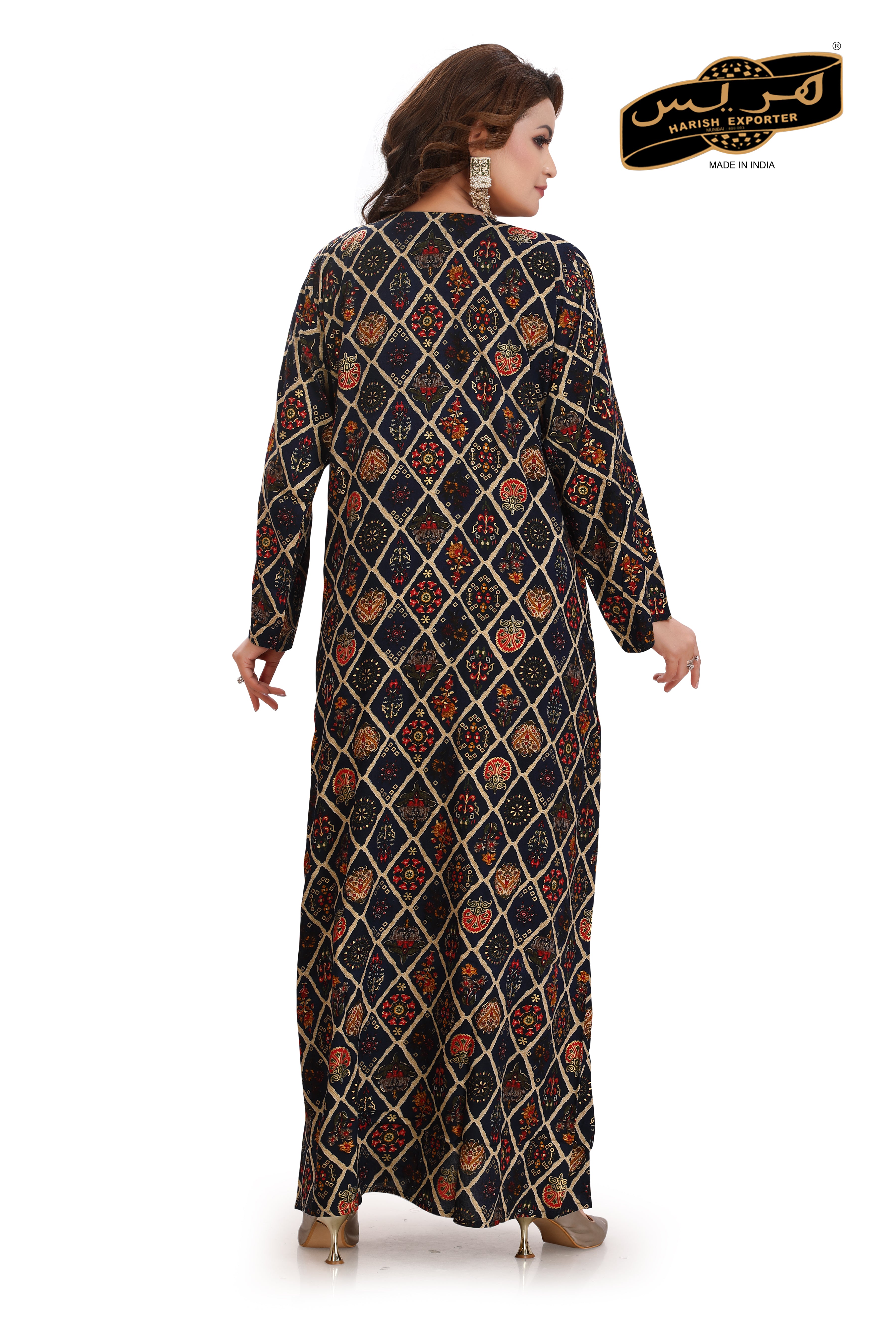 Black Rayon Printed Kaftan - Chic & Comfortable KM-RAYON-DP