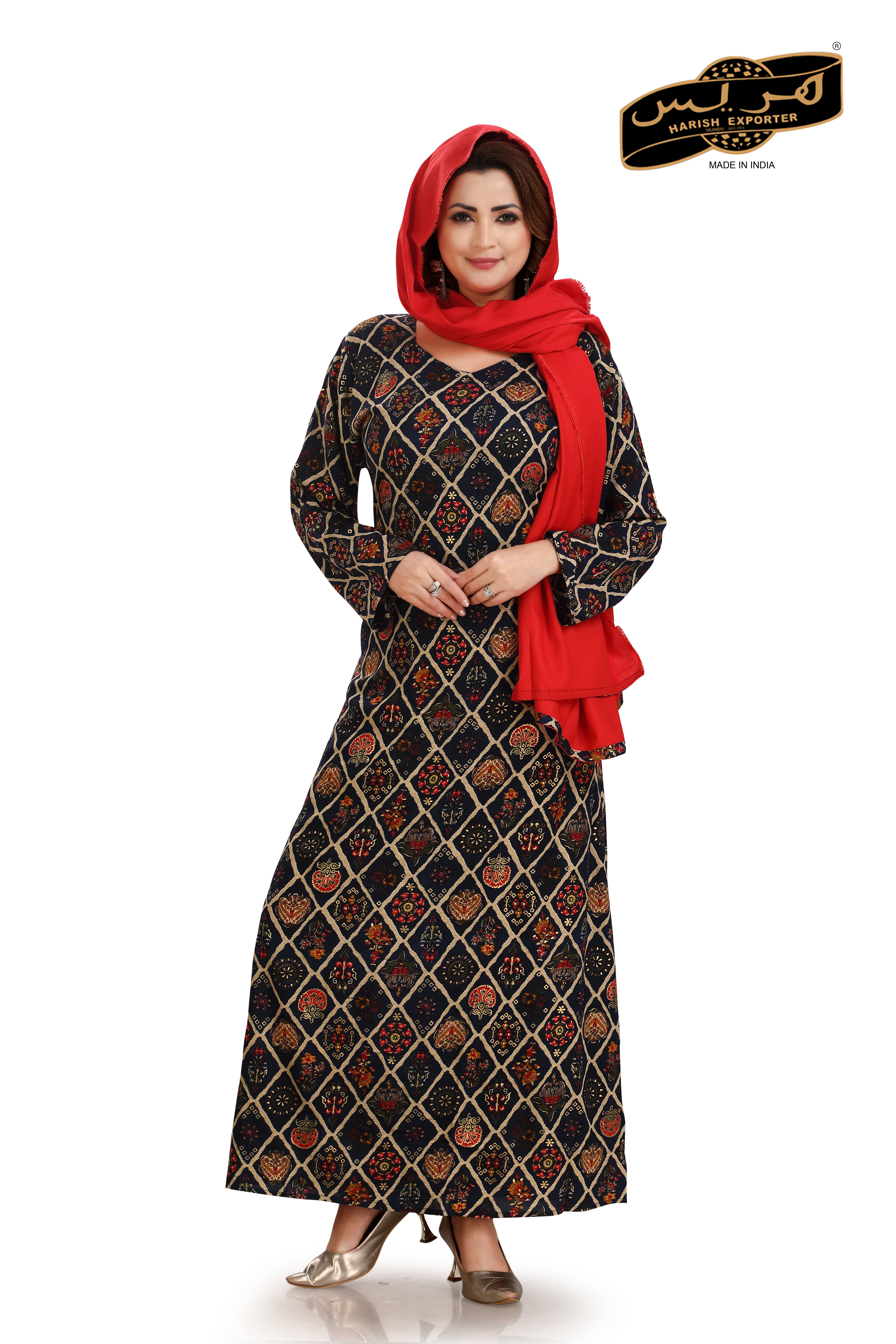 Black Rayon Printed Kaftan - Chic & Comfortable KM-RAYON-DP