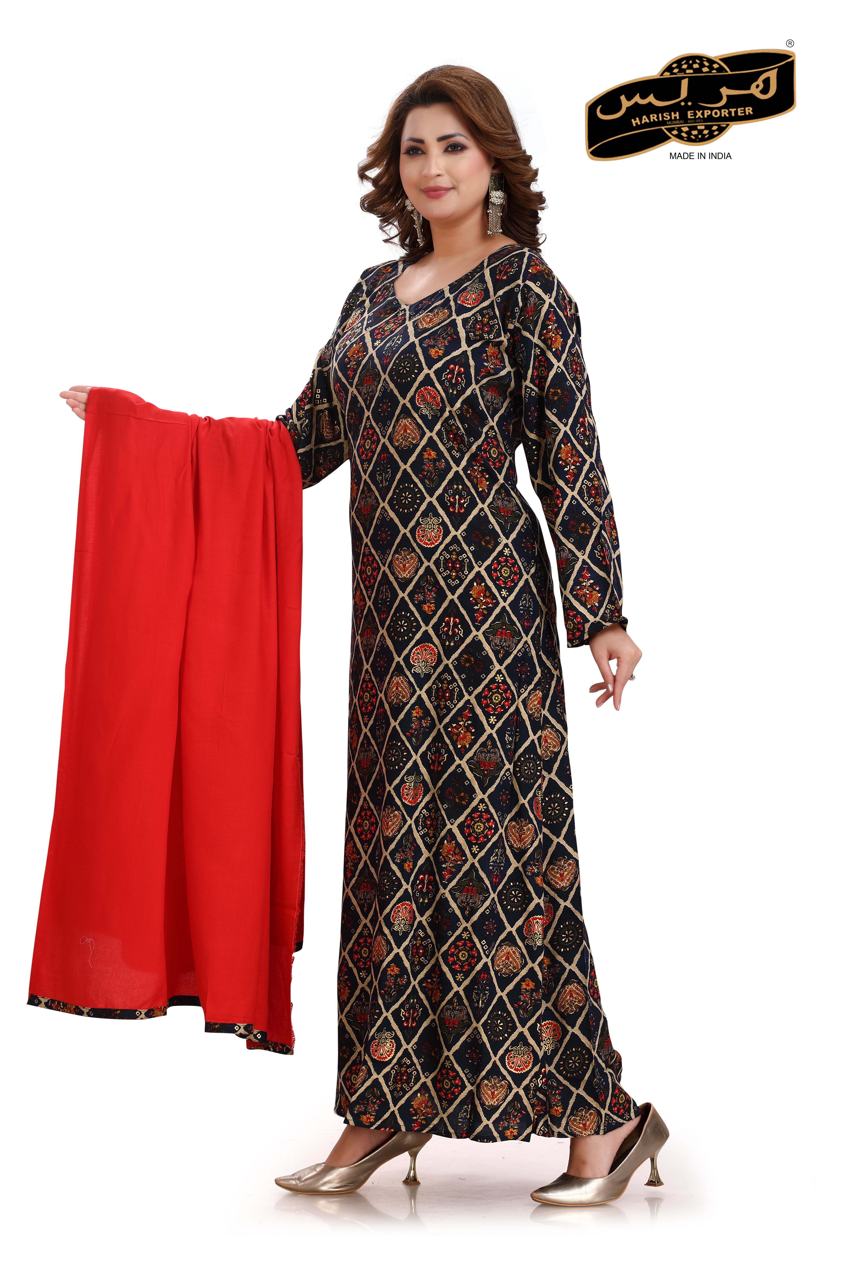 Black Rayon Printed Kaftan - Chic & Comfortable KM-RAYON-DP