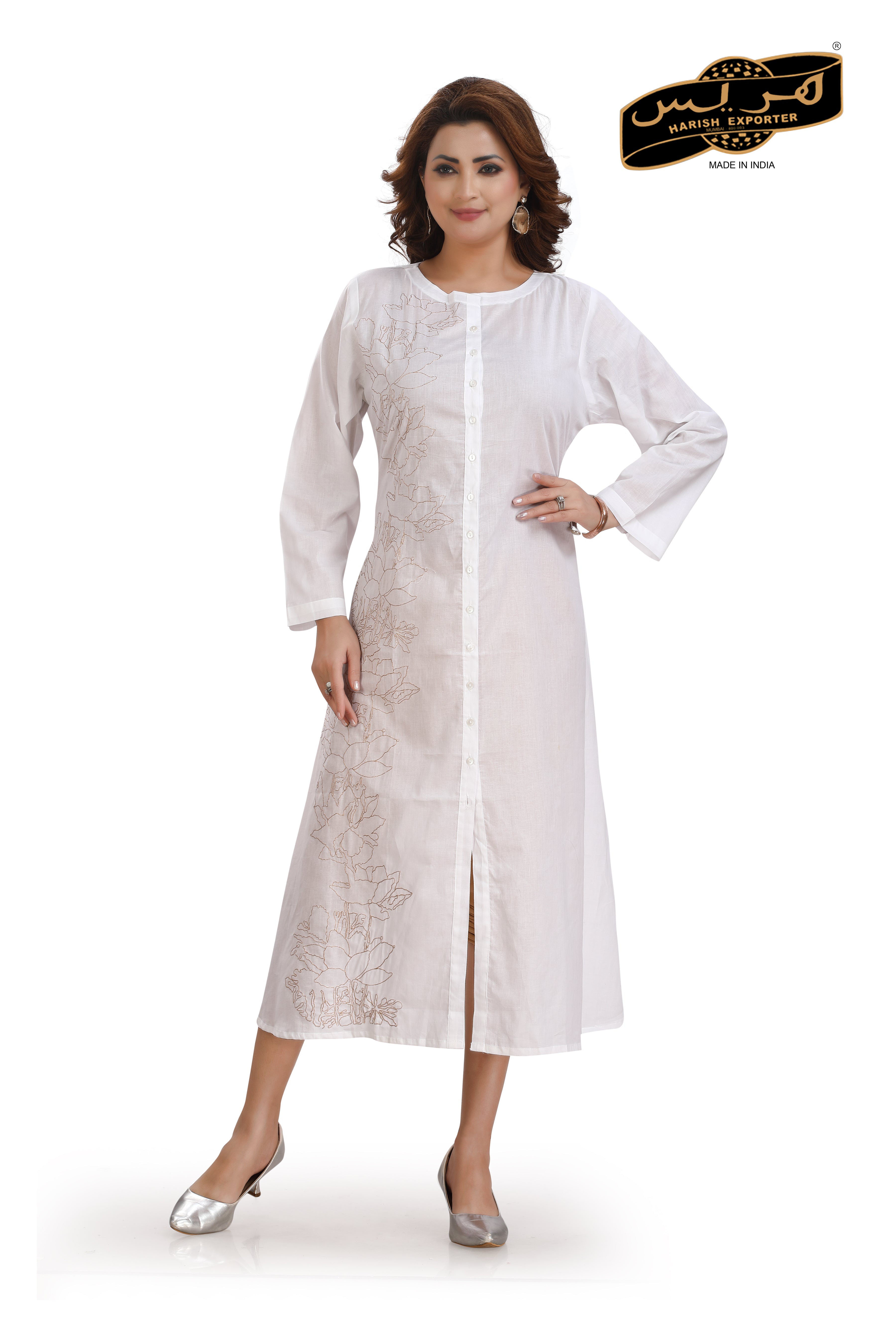Cotton Long White Kurti - Elegant & Breathable Kurti-01