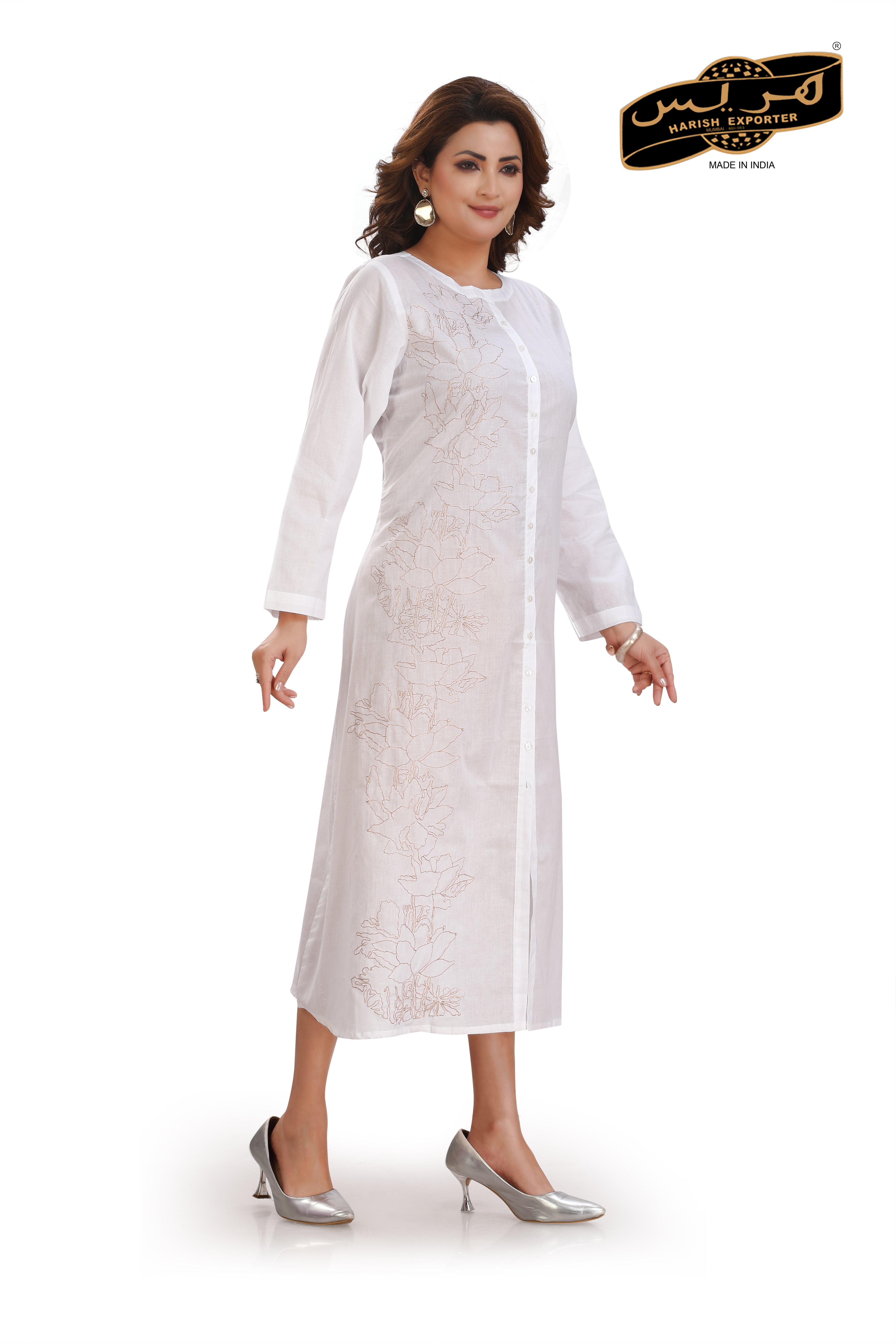 Cotton Long White Kurti - Elegant & Breathable Kurti-01