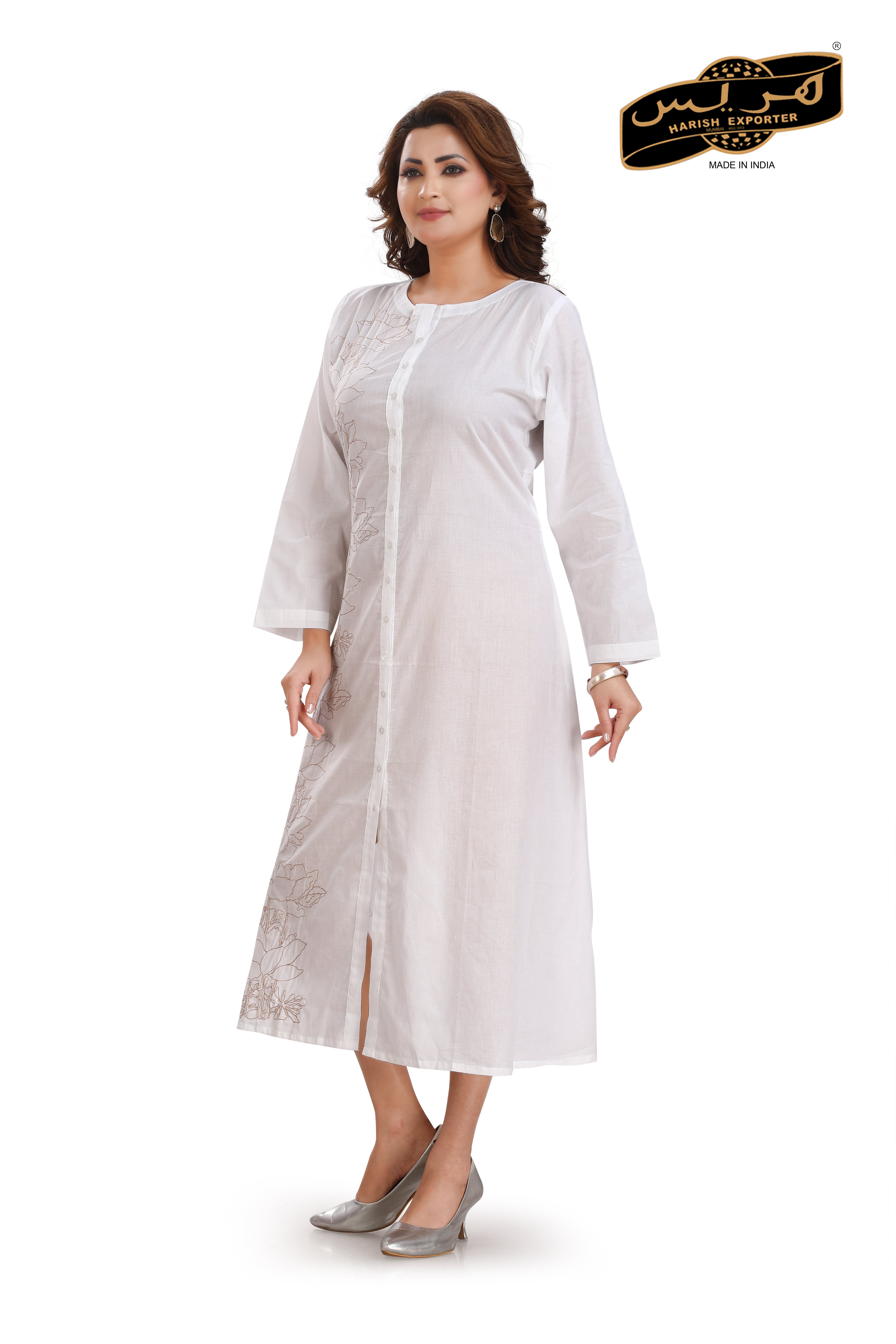 Cotton Long White Kurti - Elegant & Breathable Kurti-01
