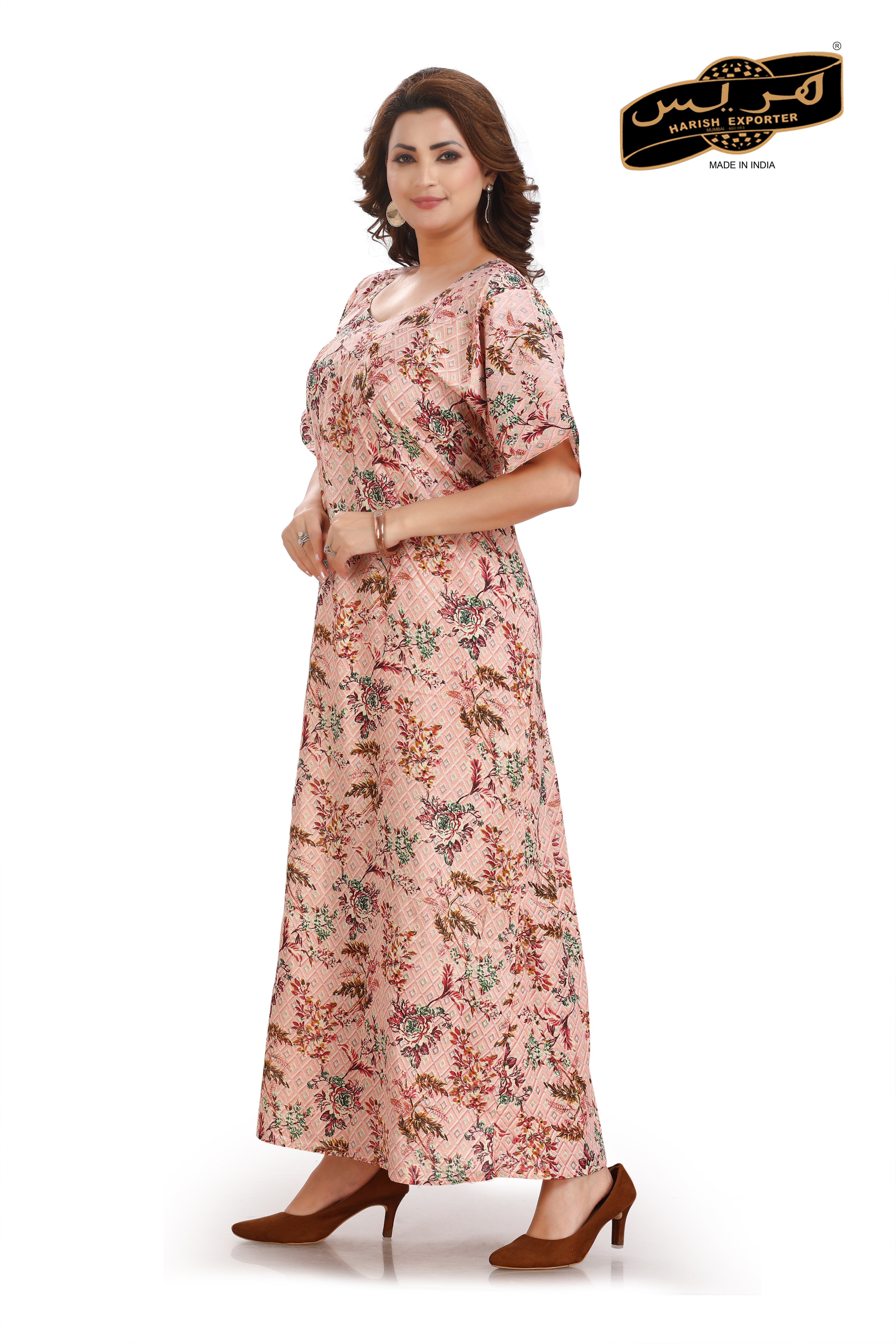 Peach Cotton Half Sleeve Nightgown - Comfortable & Stylish L-101C