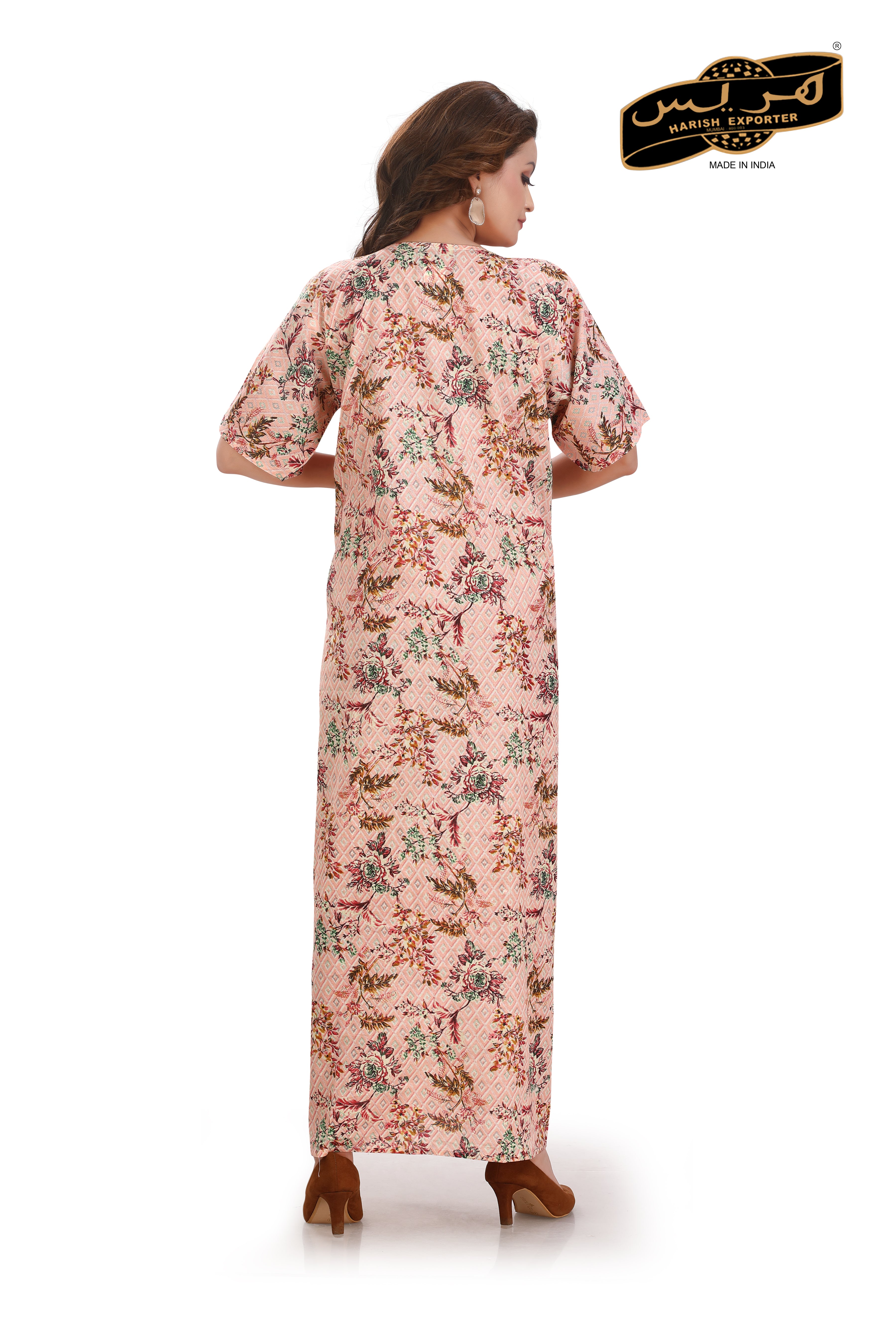 Peach Cotton Half Sleeve Nightgown - Comfortable & Stylish L-101C