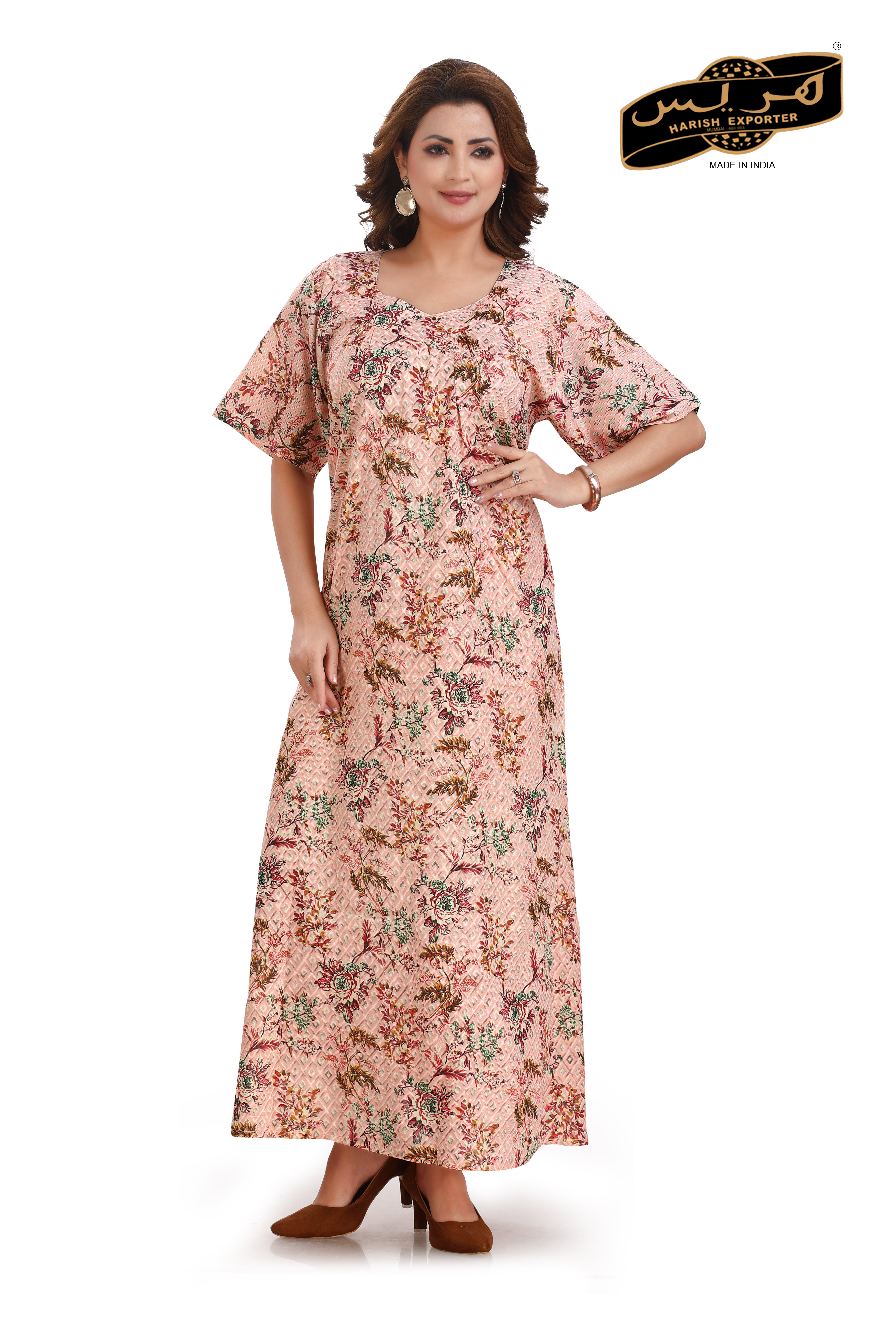 Peach Cotton Half Sleeve Nightgown - Comfortable & Stylish L-101C