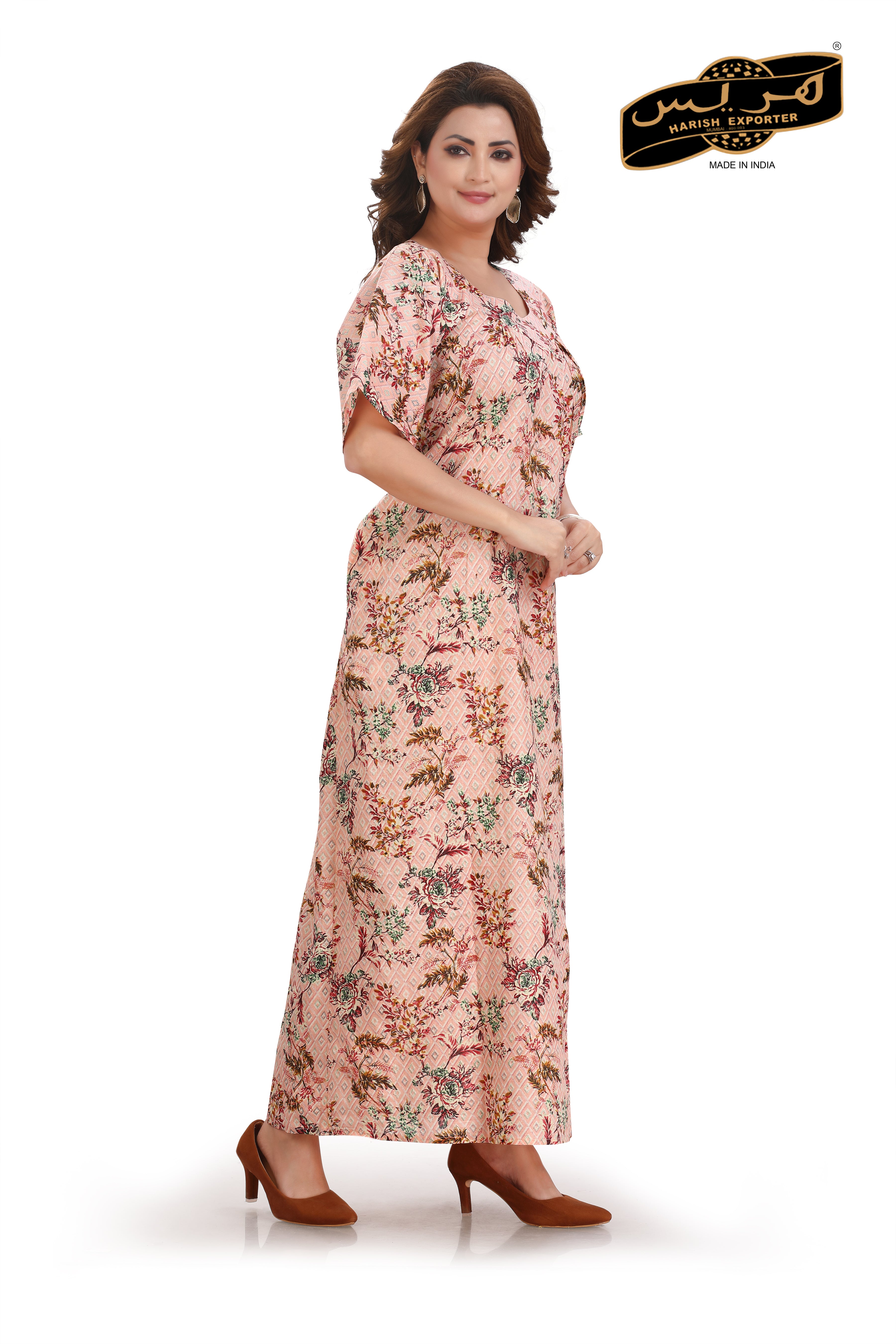Peach Cotton Half Sleeve Nightgown - Comfortable & Stylish L-101C