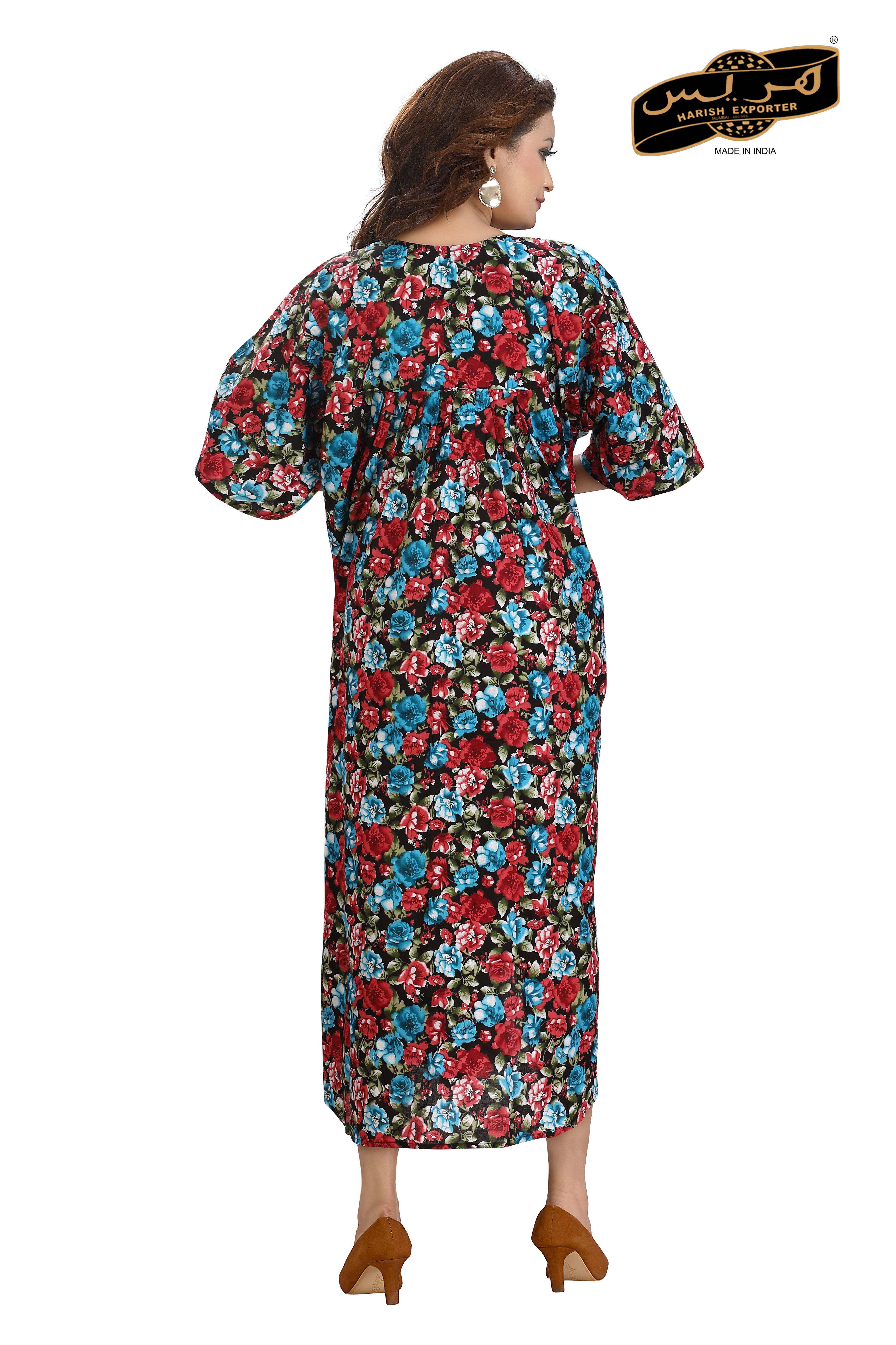 Black Mix Print Rayon Cotton Midi - Stylish & Comfortable L-102