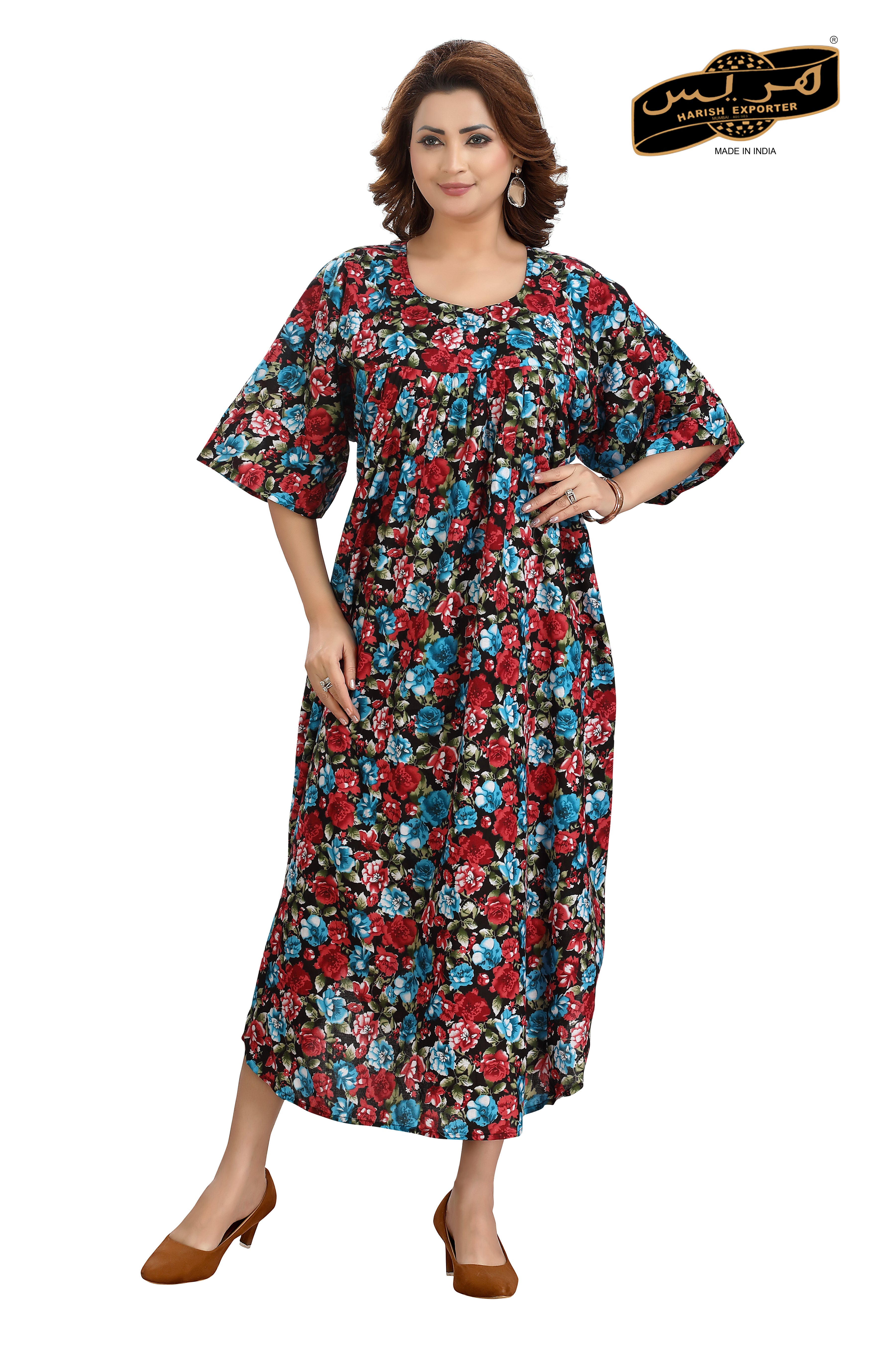Black Mix Print Rayon Cotton Midi - Stylish & Comfortable L-102