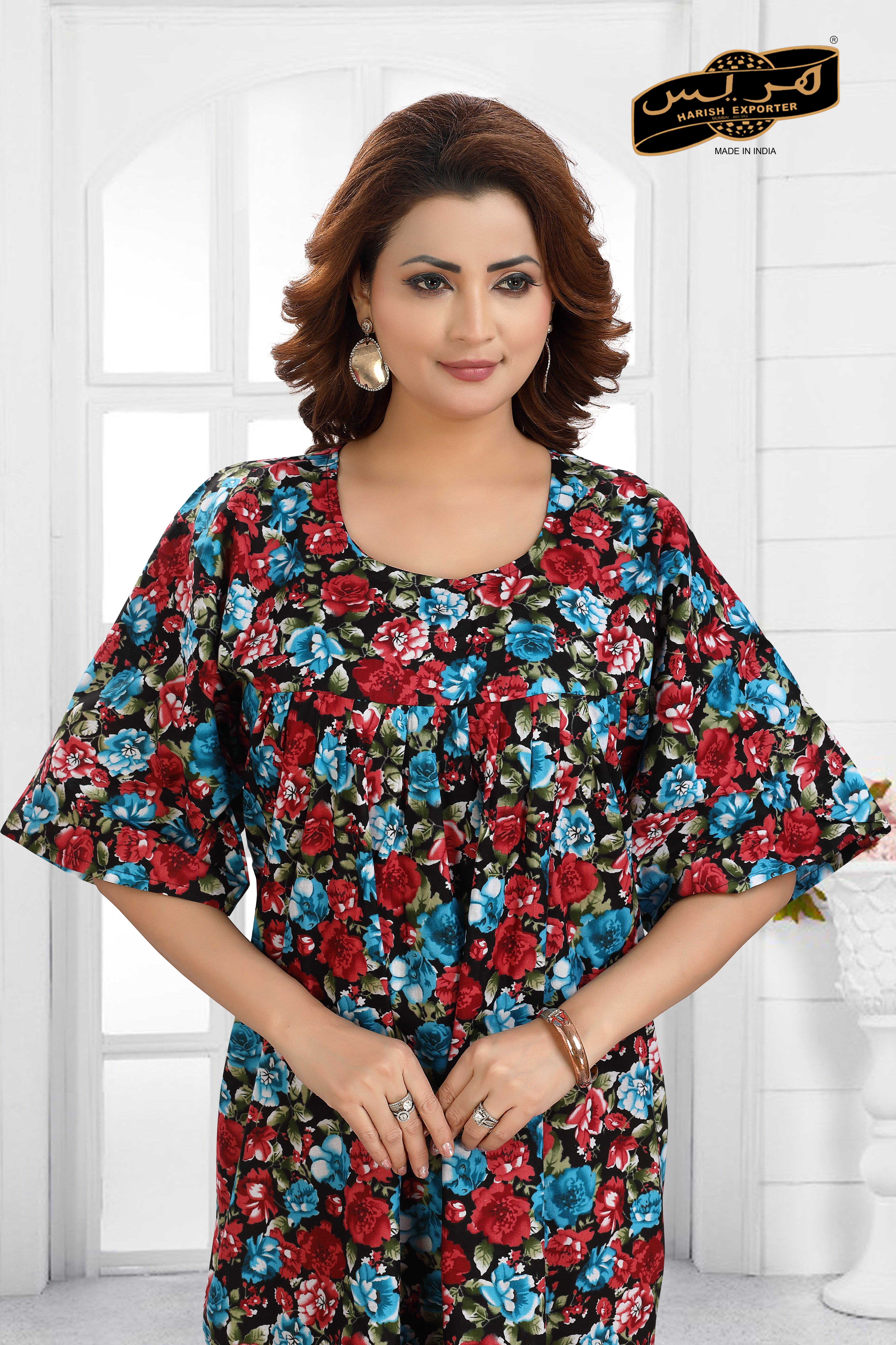 Black Mix Print Rayon Cotton Midi - Stylish & Comfortable L-102