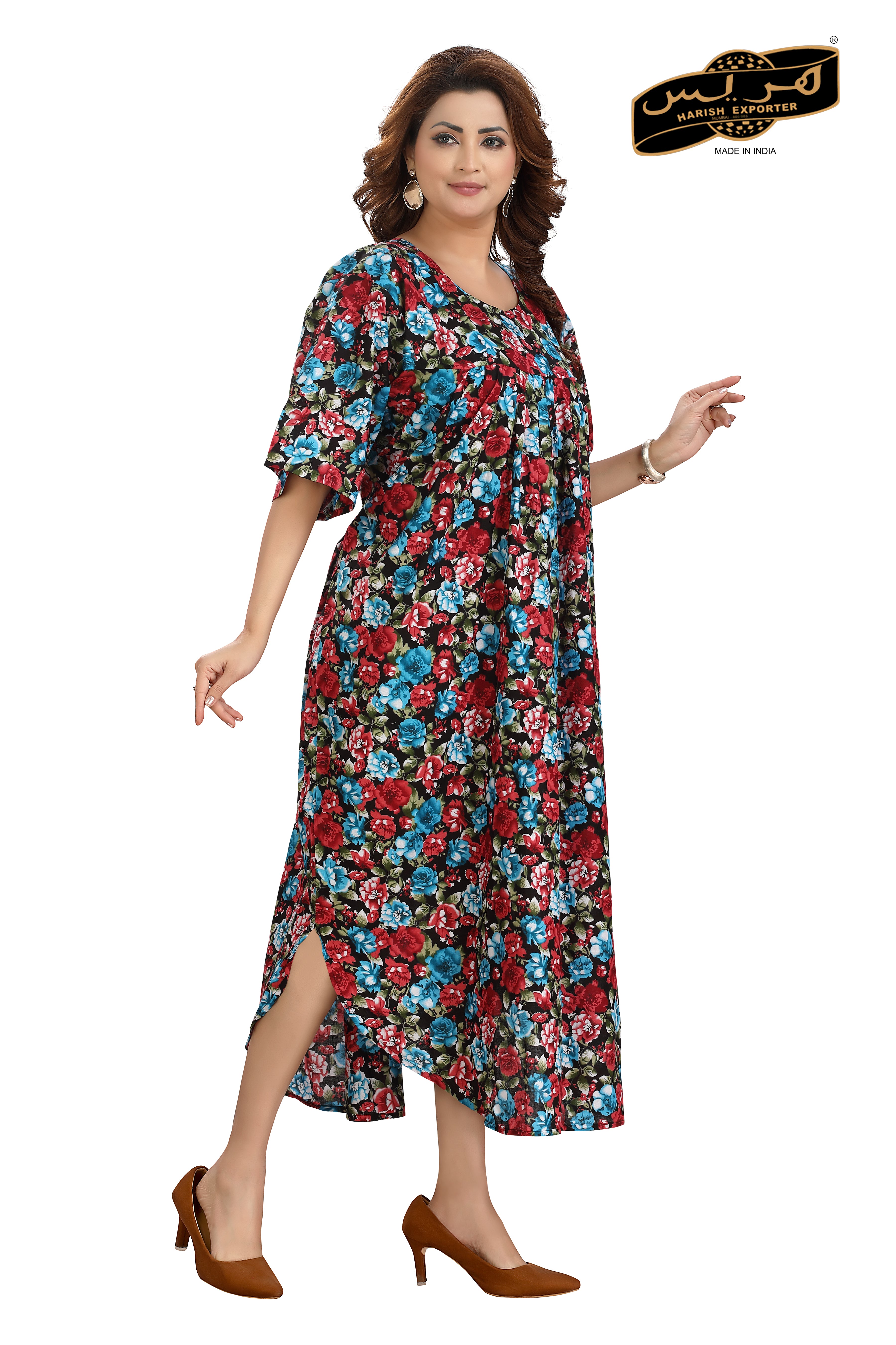 Black Mix Print Rayon Cotton Midi - Stylish & Comfortable L-102