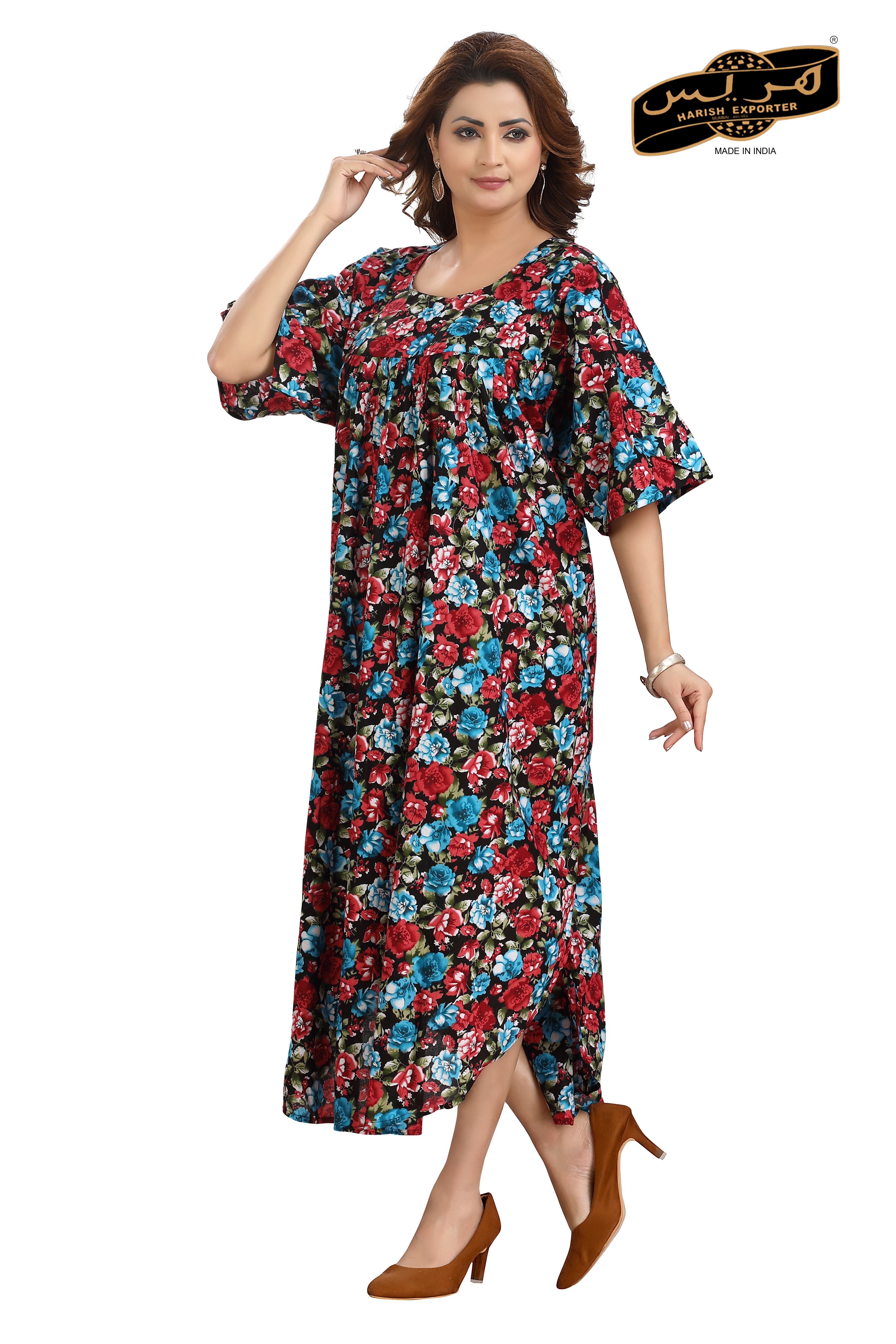 Black Mix Print Rayon Cotton Midi - Stylish & Comfortable L-102